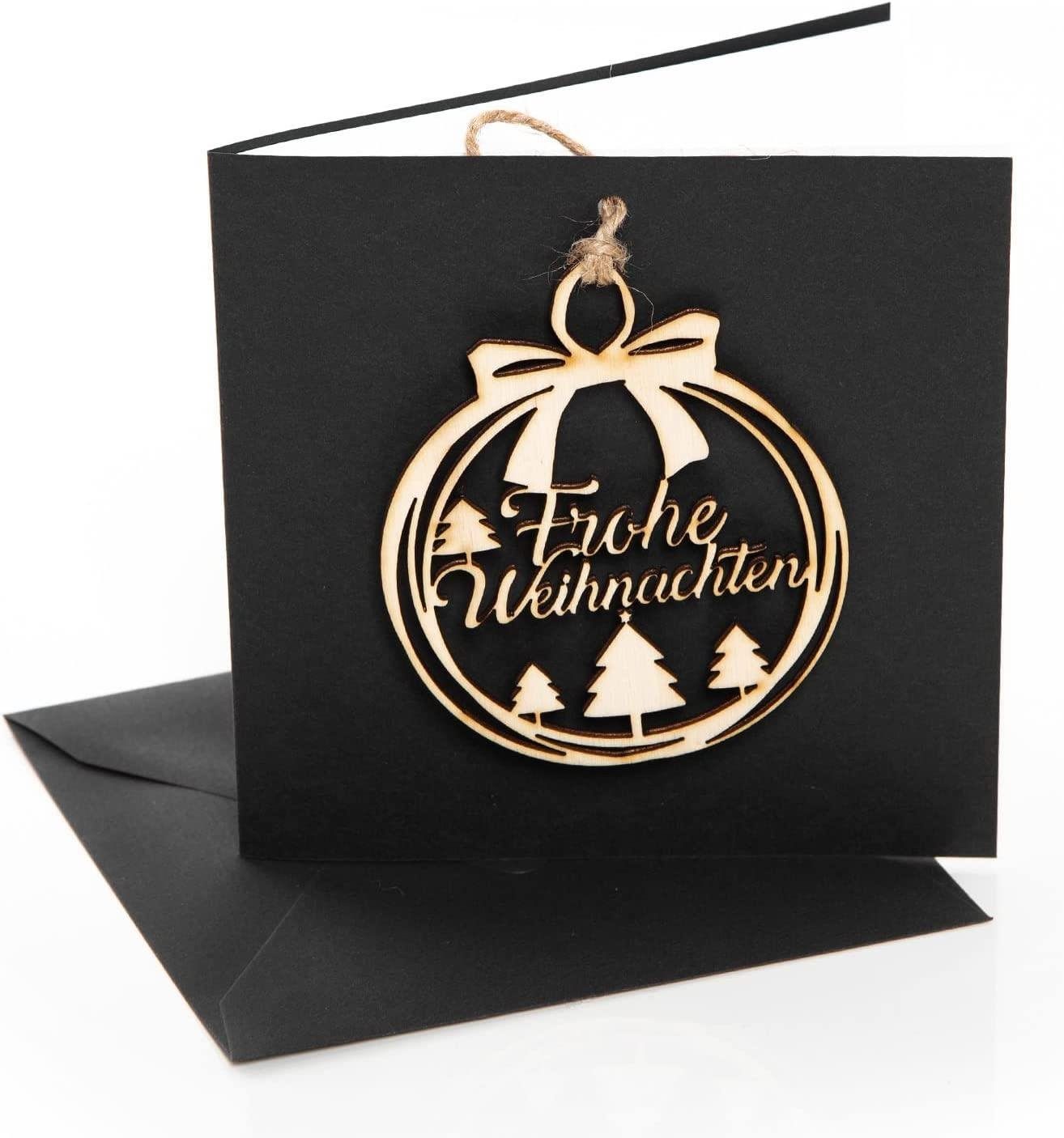 Produktbild von Logbuch-Verlag Wehnachtskarte 3 Wehnachtskarten Klappkarten Schwarz Natur Mit Weihnachtsanhanger