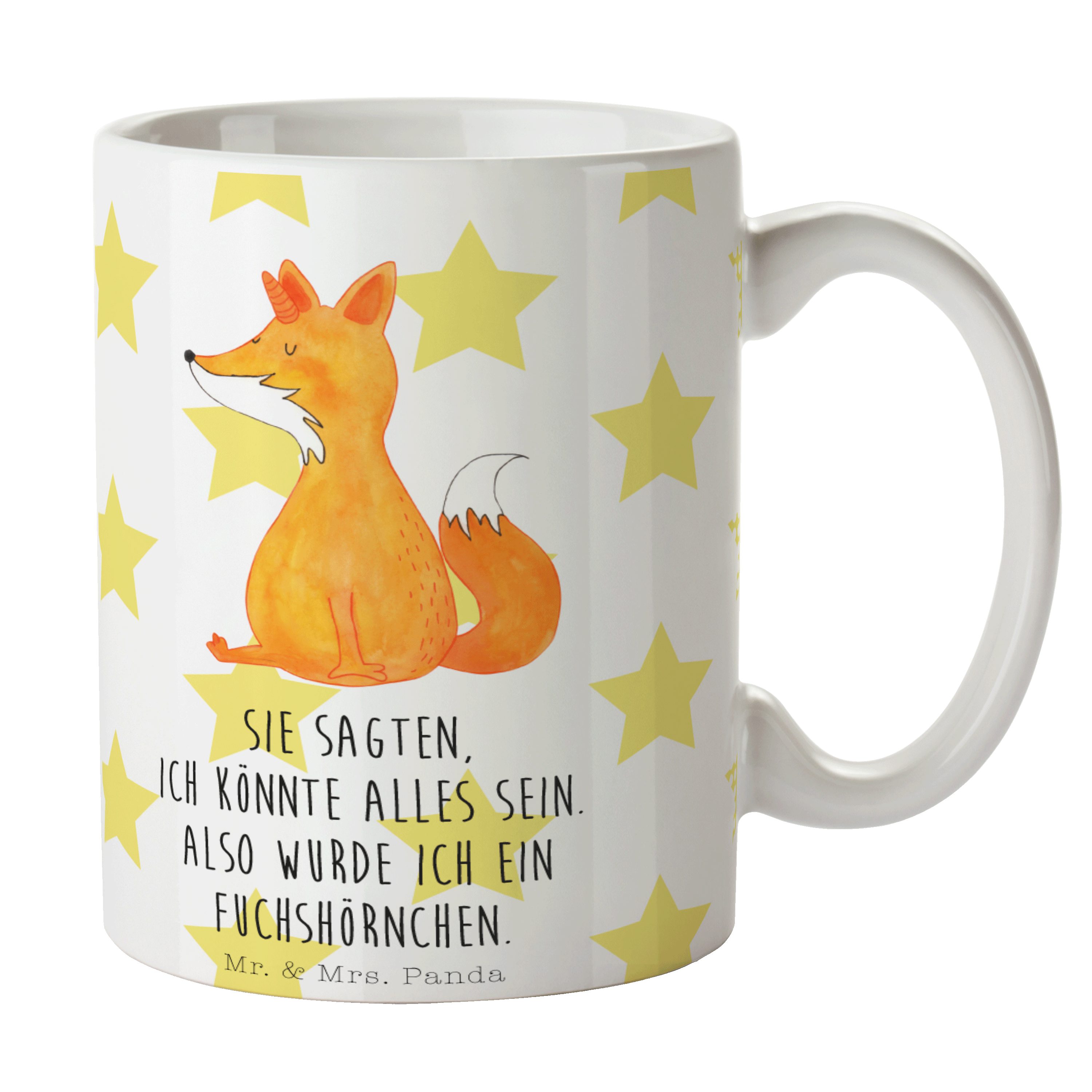 - Teetasse, & Mr. Einhörner, Tasse Panda Keramik Weiß Wunsch Fuchshörnchen - Kaffeebe, Geschenk, Mrs.