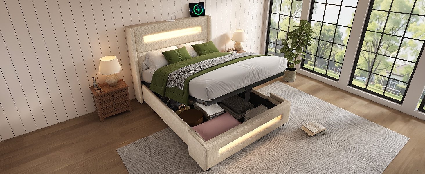 Ulife Polsterbett Jugendbett, Stauraumbett mit hydraulischem günstig online kaufen