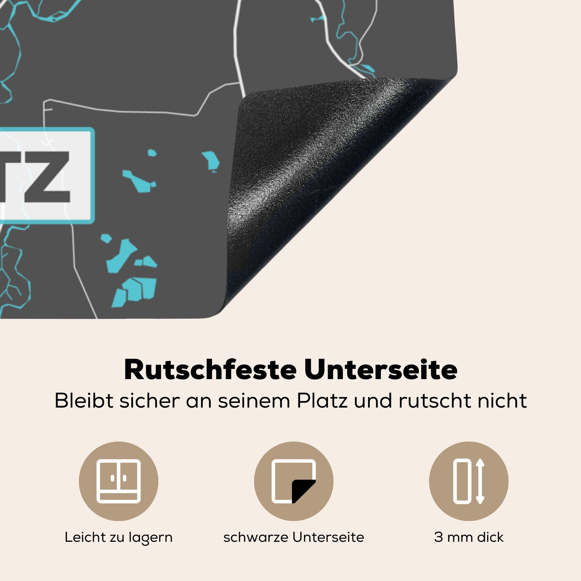 MuchoWow Herdblende-/Abdeckplatte - 78x78 Arbeitsplatte Karte - - (1 küche Karte, tlg), - Görlitz Ceranfeldabdeckung, - Vinyl, Deutschland Stadtplan cm, Blau für