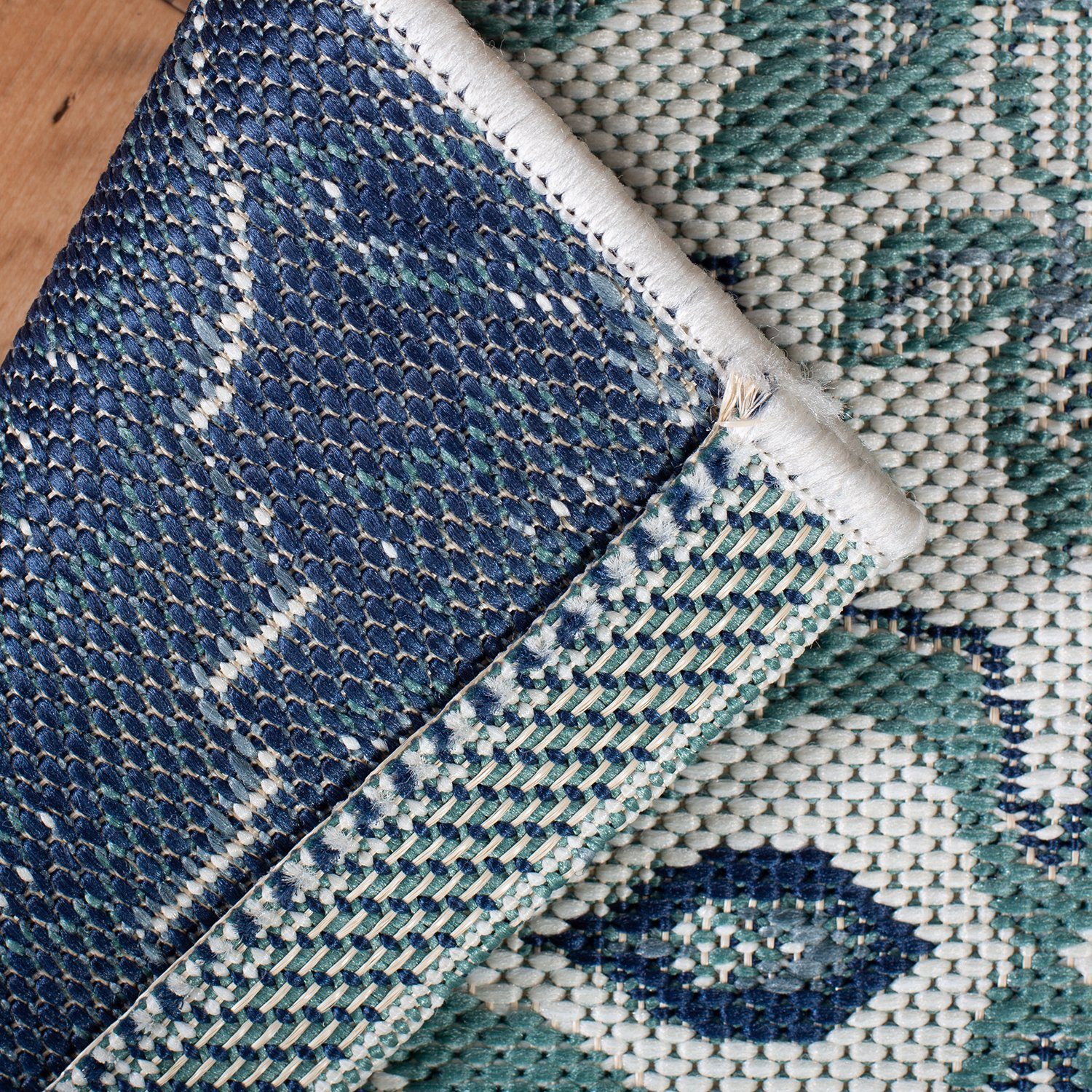 Kunststoff Teppich Türkis Ornament aus DomDeco und Außen, Tiles für Innen Teppich