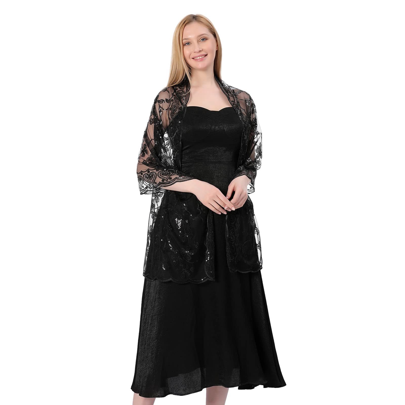 Zaewry Modeschal Schals und Tücher für Abendkleider – Elegante, transparente Damen, Jahre mit Blumenmuster, ideal für Hochzeiten – Bild 3 von 4