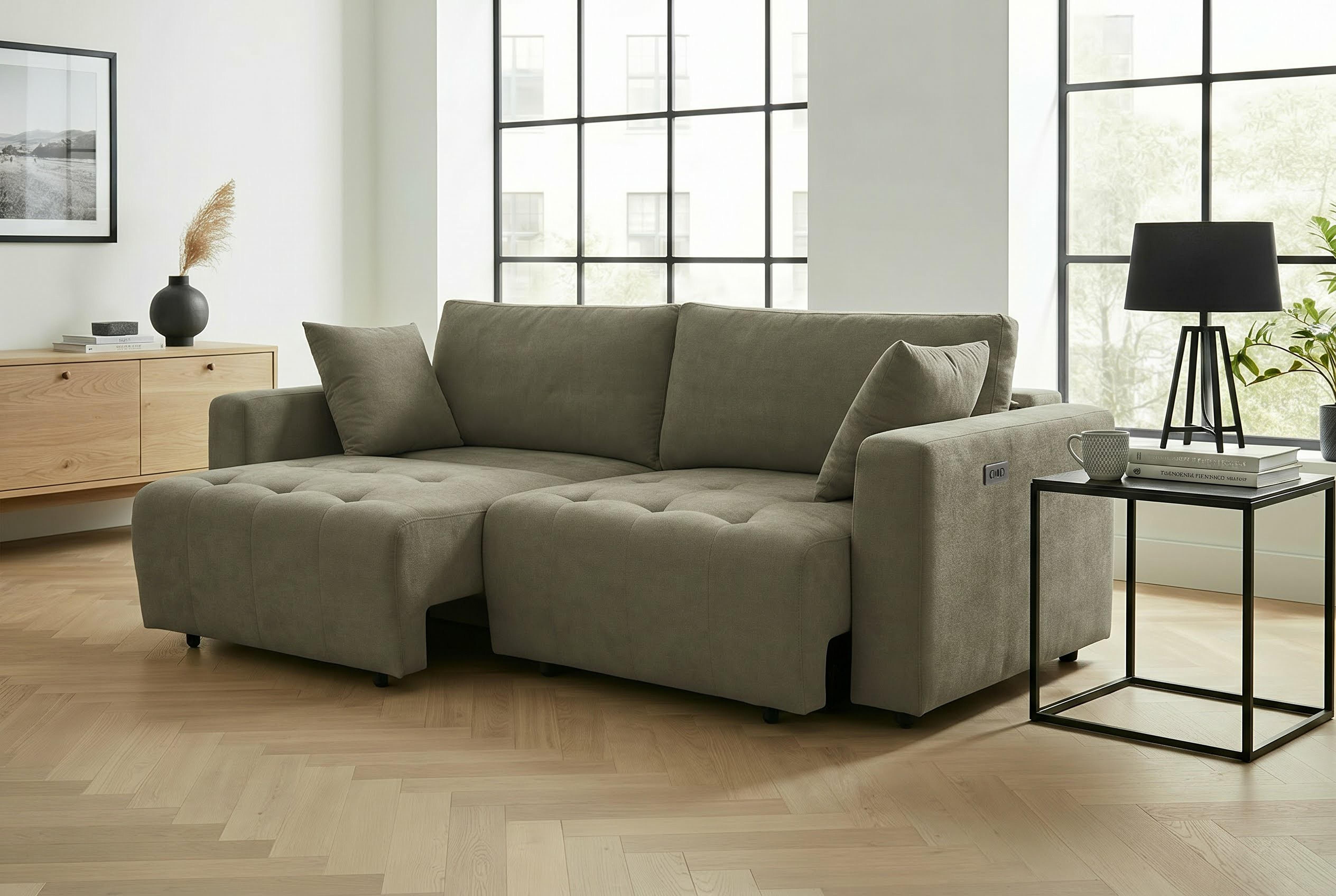 OTTO home 2,5-Sitzer ELIANN, 209 cm - elektrisches Schlafsofa, mit USB A/C-Anschluss. Federkern, Webstoff