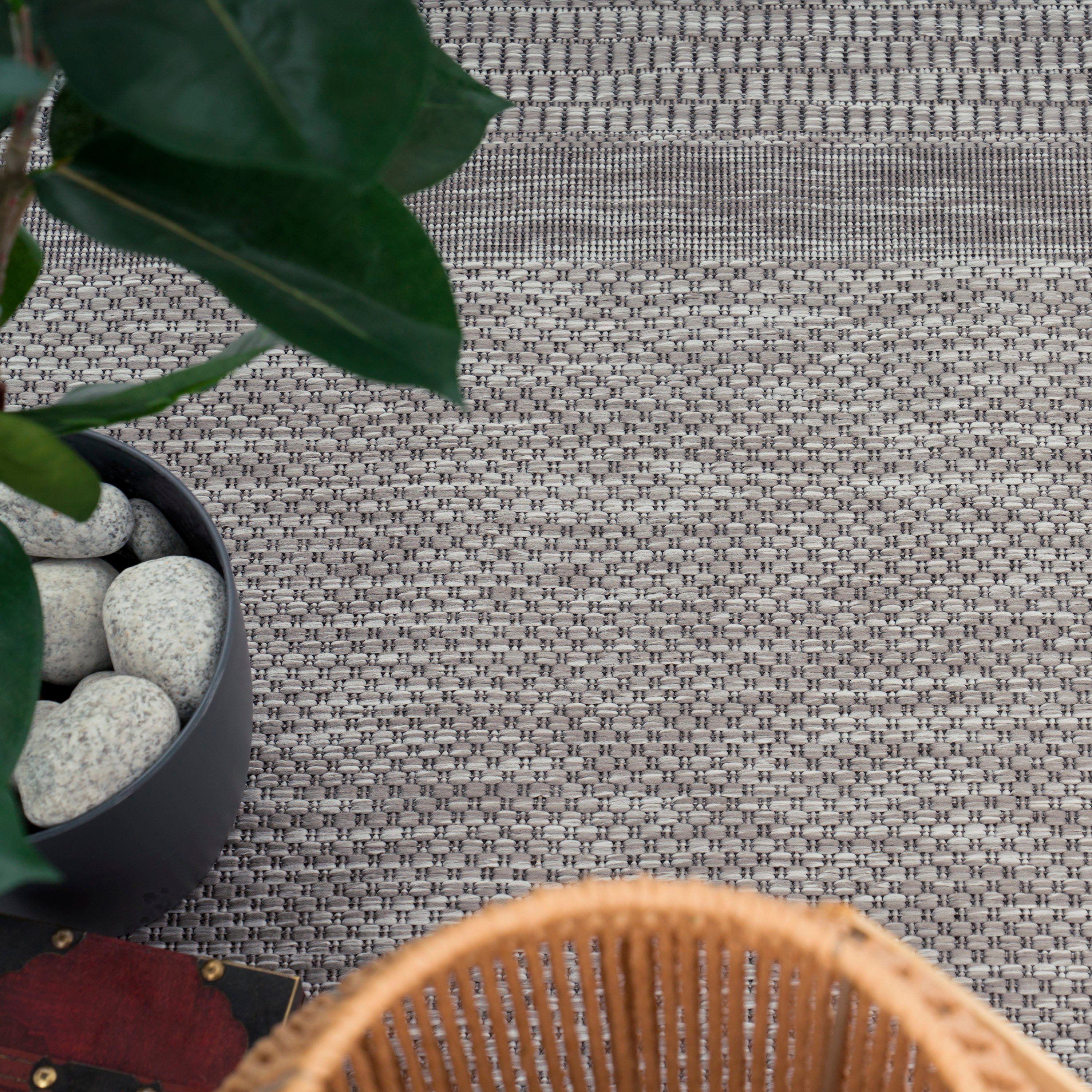 Teppich Roma 272, 4 Outdoor Bordüre, mm, dezenter mit In- und geeignet Paco meliert, Höhe: rechteckig, grau Home, Flachgewebe