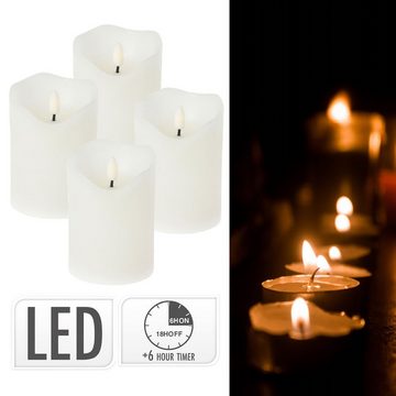 ToCi LED-Kerze LED Echtwachs Kerzen 4er Set Weiß mit Timer schwarzer Docht Ø7,5cm