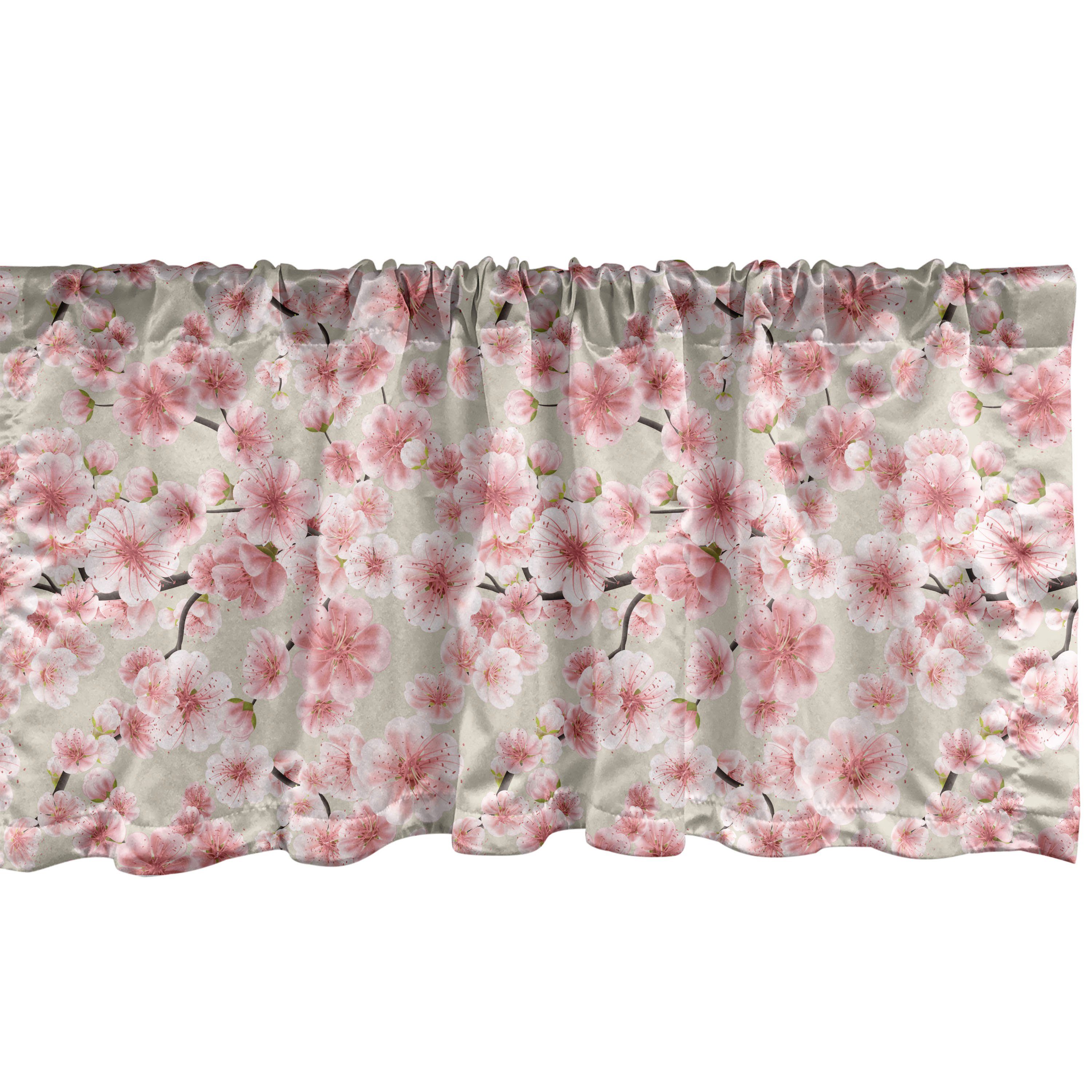 Microfaser, Blooming Küche für Scheibengardine Schlafzimmer Sakura Volant Vorhang Kirschblüte Abakuhaus, mit Dekor Stangentasche,