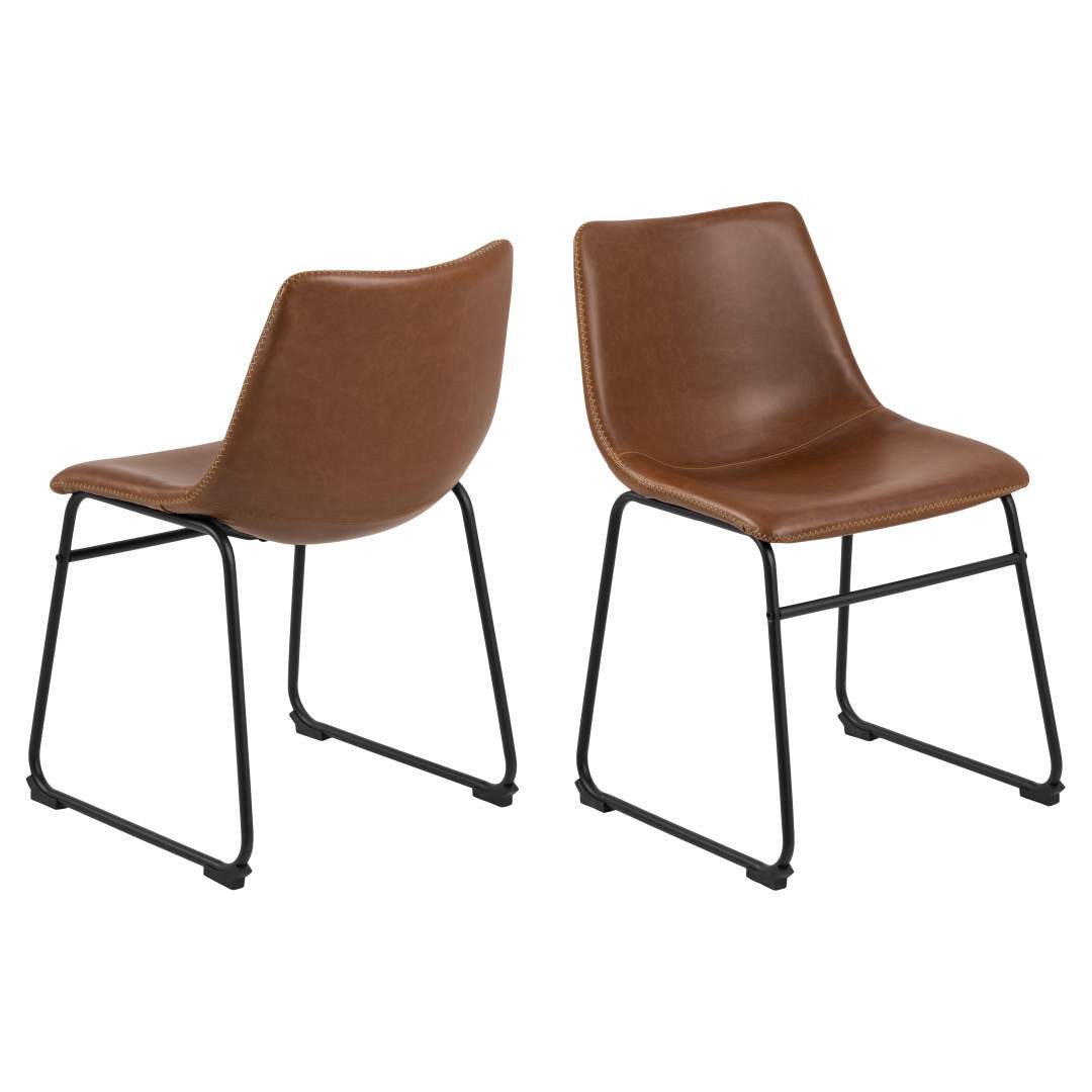 Esszimmerstuhl 2er Set Oregon Esszimmerstuhl PU Kunstleder braun.