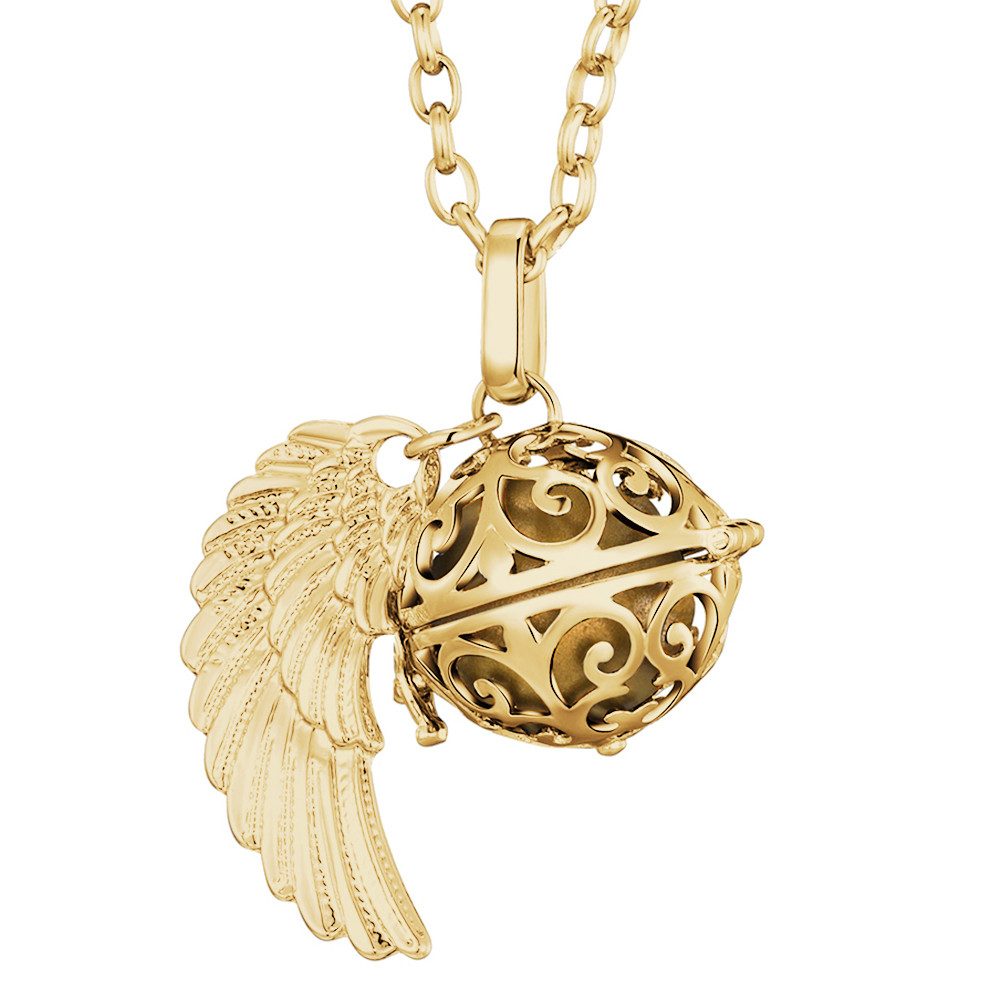 Kette mit Anhänger Morella Halskette gold Engelsflügel und Klangkugel