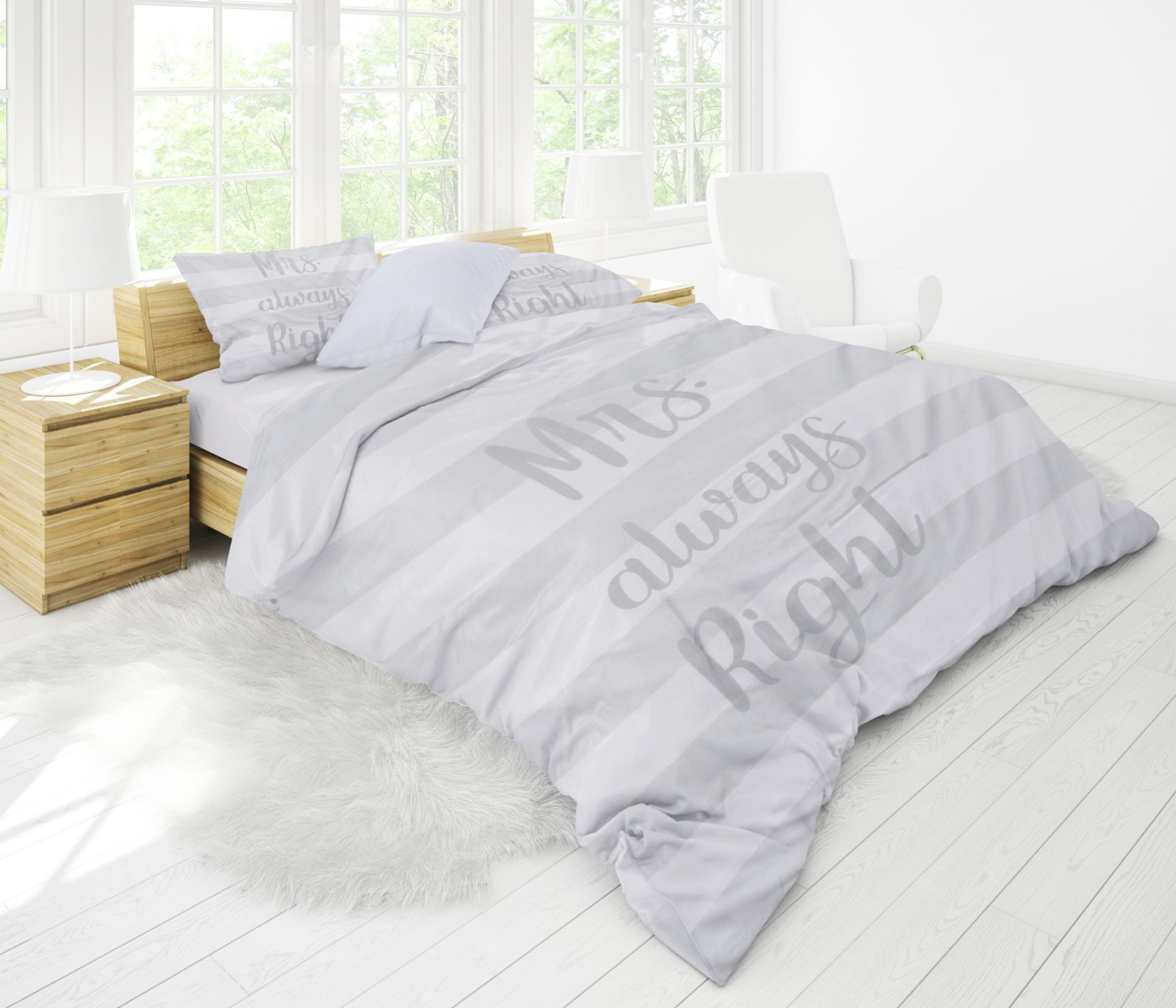 JACK Bettwäsche 4 tlg Satin Bettwäsche Partnerbettwäsche Mr. Right + Mrs. always Right, Satin, 4 teilig, Modernes Design, Kuschelbettwäsche, Silber / Grau / Weiß