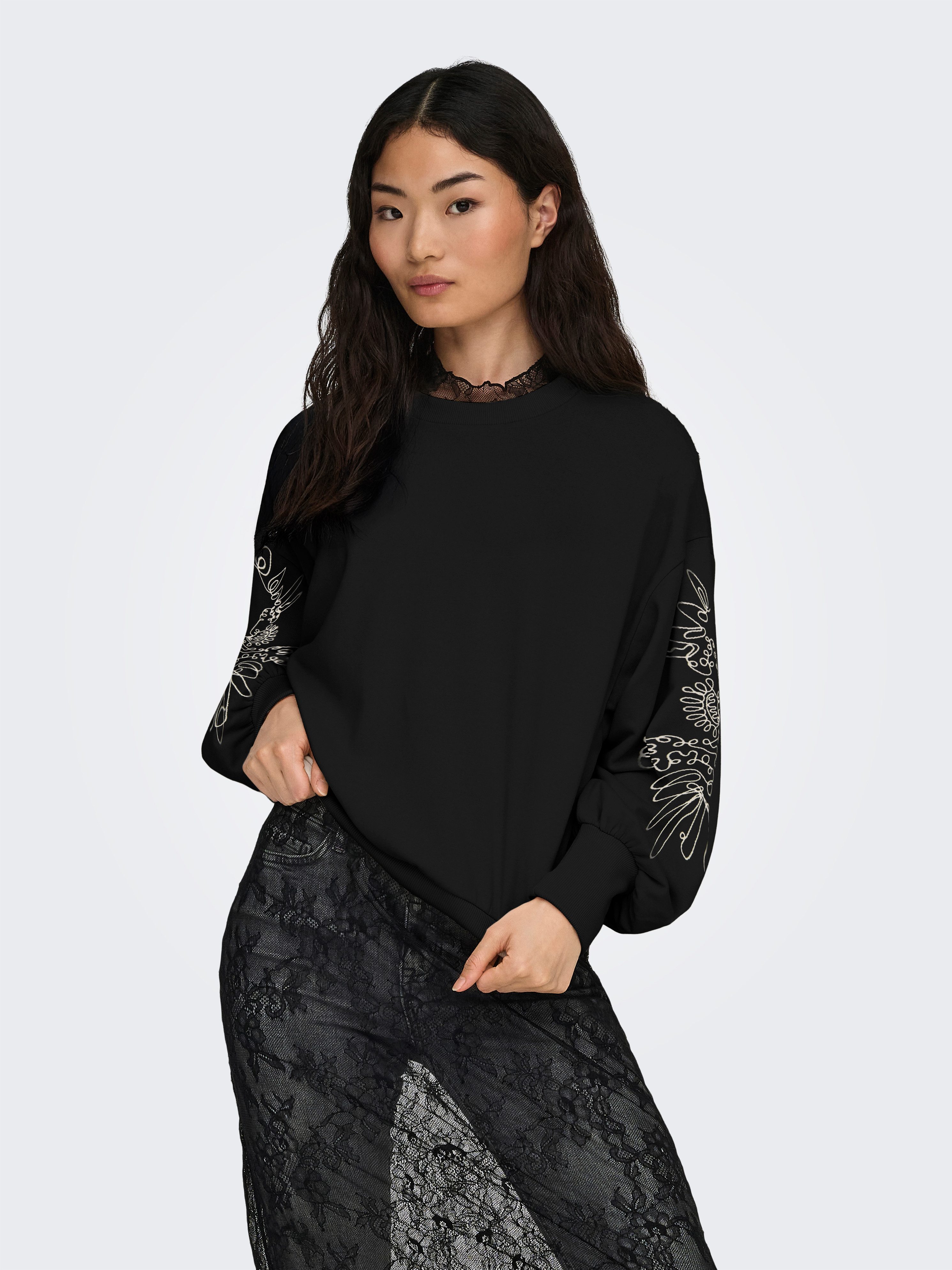 ONLY Sweatshirt ONLBROOKE L/S O-NECK DETAIL SWT NOOS