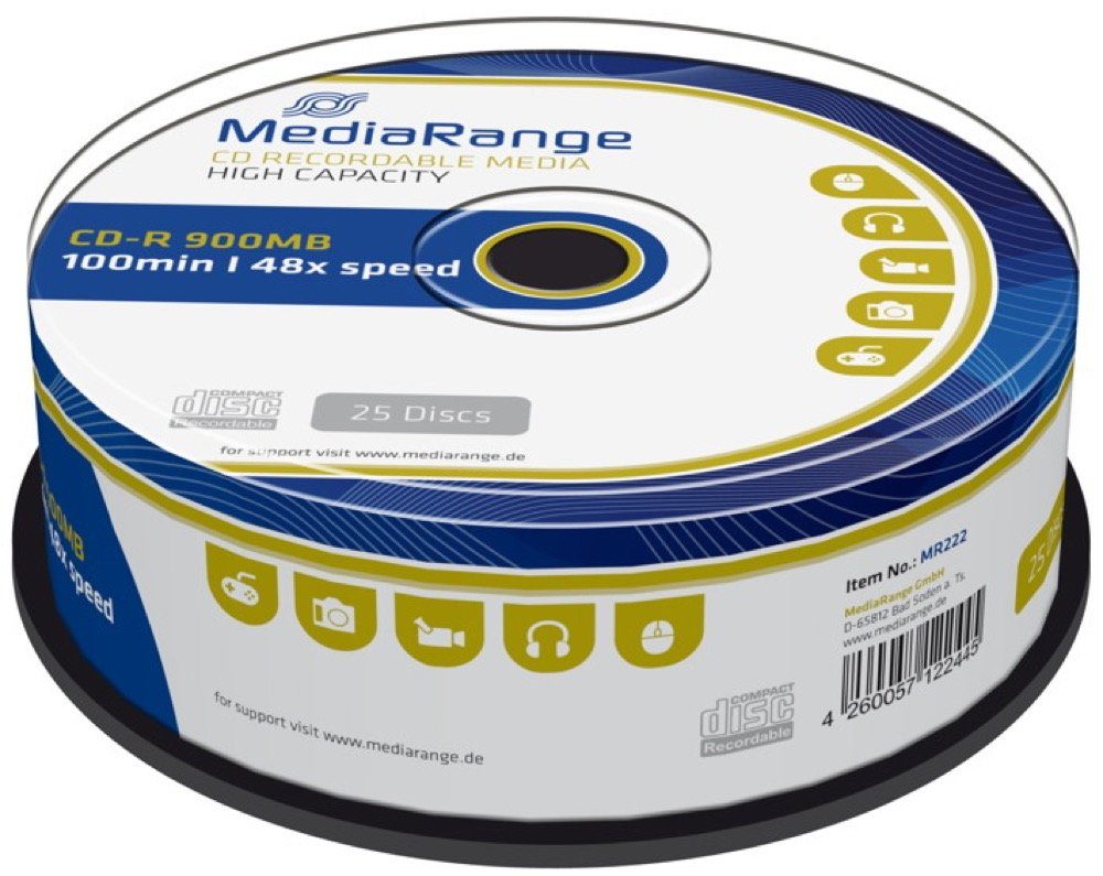 Mediarange CD-Rohling 25 Mediarange Rohlinge CD-R 100Min 900MB 48x Spindel