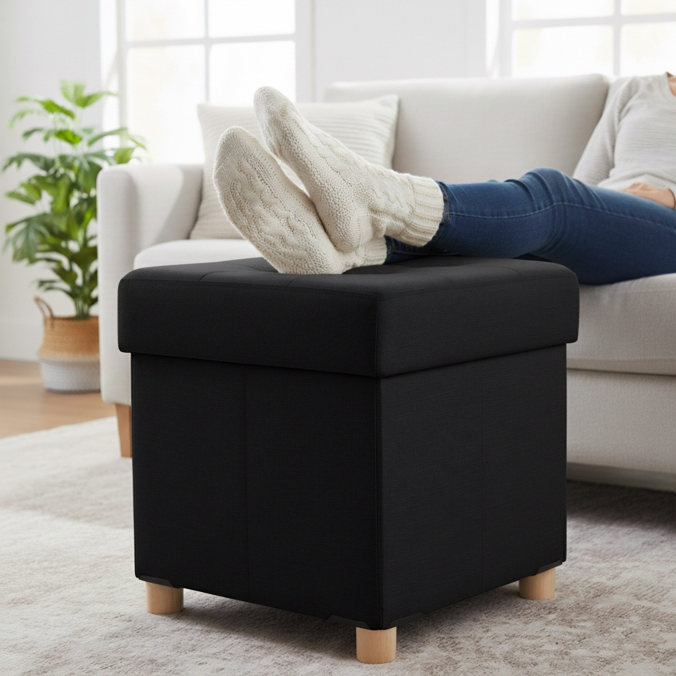 relaxdays Stauraumhocker Hocker mit Stauraum, schwarz günstig online kaufen