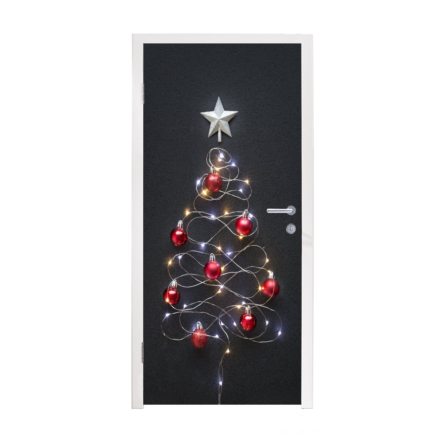 MuchoWow Türtapete Weihnachtsbaum aus Lichtern, Matt, bedruckt, (1 St), Fototapete für Tür, Türaufkleber, 75x205 cm