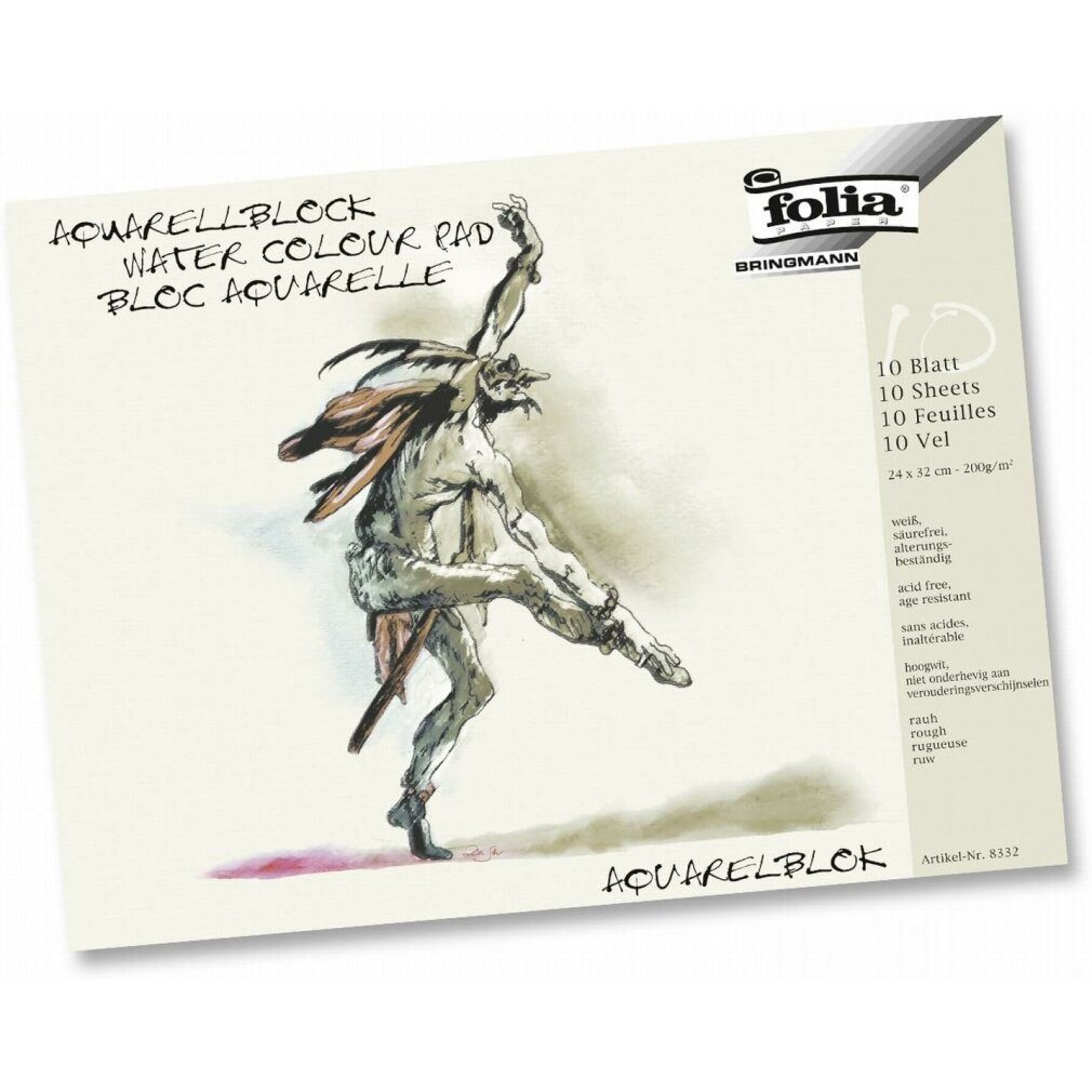 Folia Aquarellpapier Aquarellblock 36x48cm 200g 10 Blatt Rauh 4fach geleimt