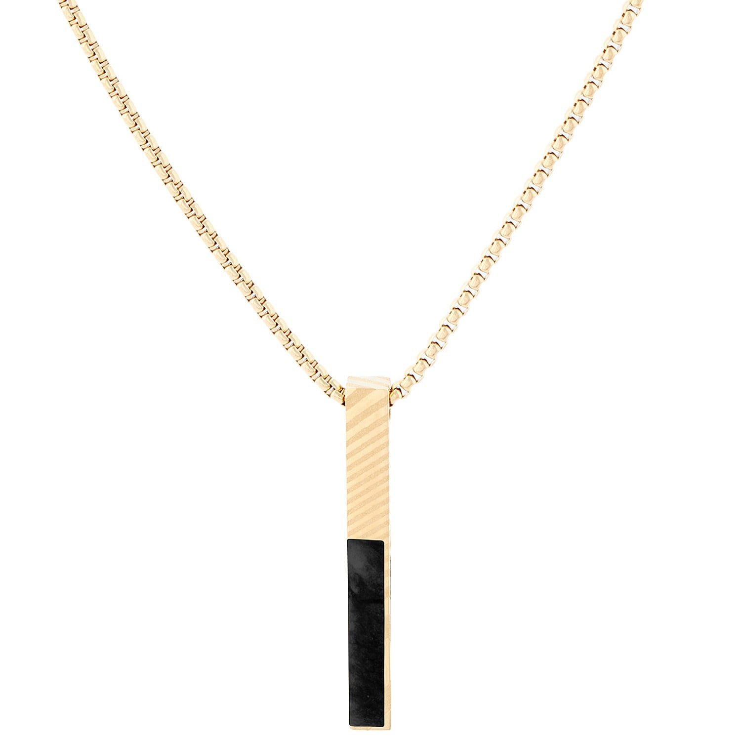 Holzkern Kette mit Anhänger Herren-Kette Edelstahl Campania Schwarzer Marmor/Damast Goldfarben