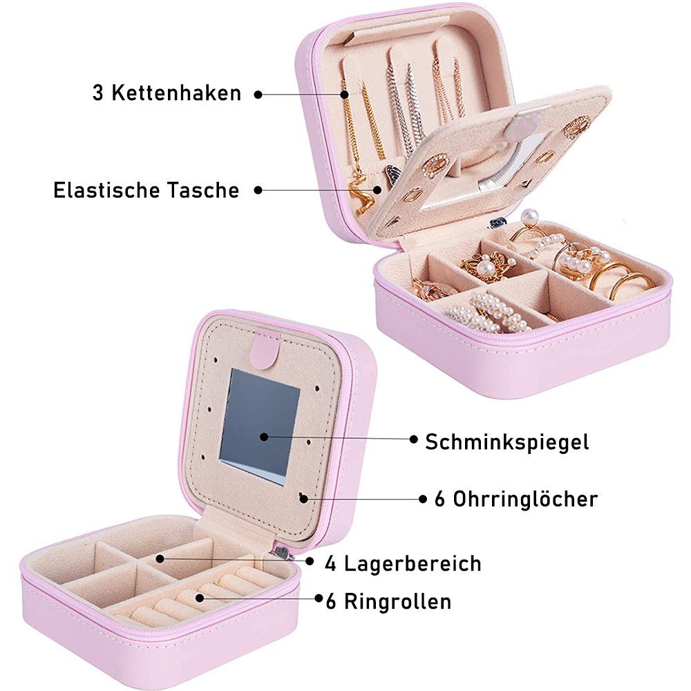 Hell-Pink Schmuckkoffer Schmuckaufbewahrung Spiegel, Schmuckschatulle, Ohrringe zggzerg Ketten und mit