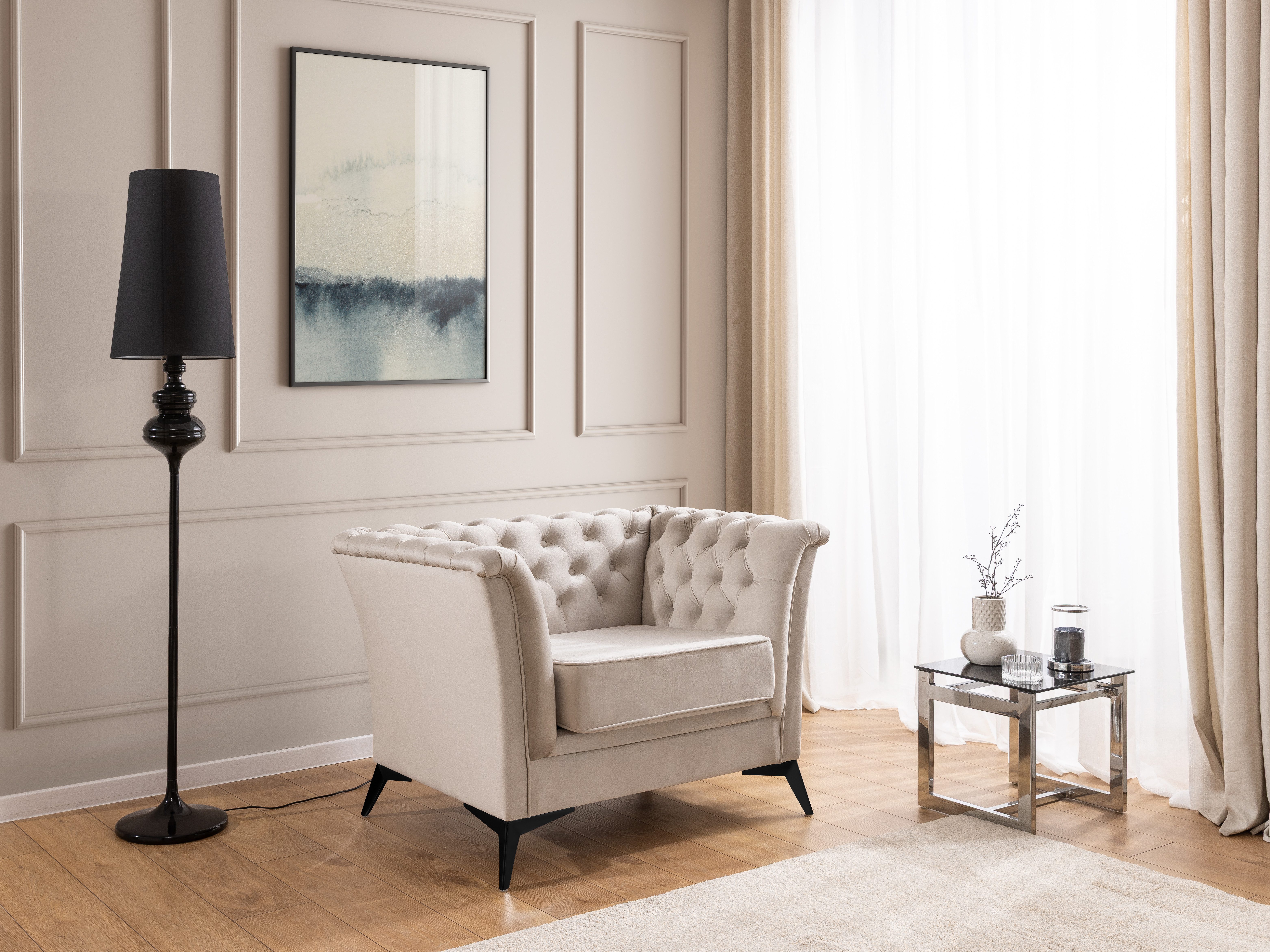 S-Style Möbel Chesterfield-Sessel Whitby aus Samt mit goldenen, silbernen oder schwarzen Füßen, mit Wellenfederung