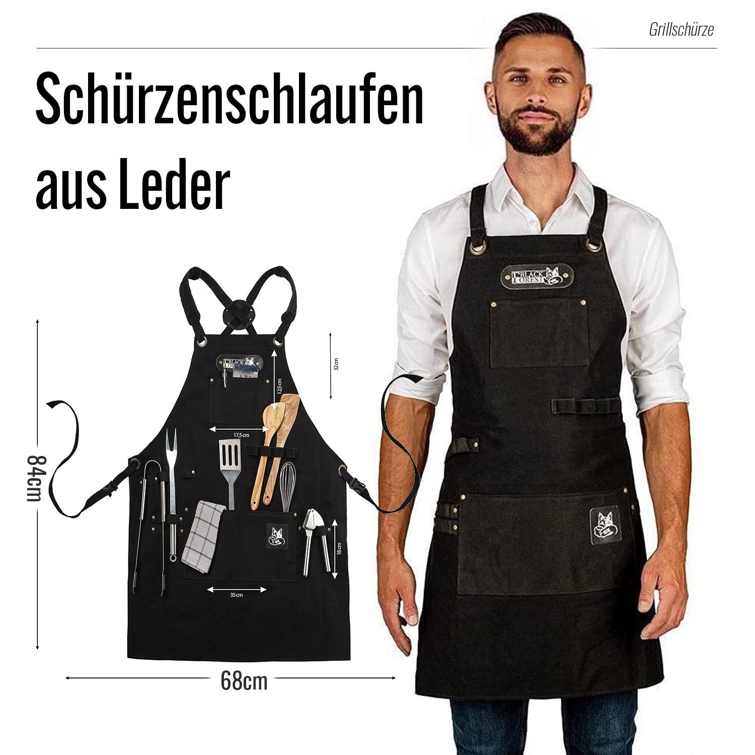 BLACK FOREST FOX Grillschürze Canvas Arbeitsschürze, Grillschürze BBQ Kochschürze Art & Comfort in, COMFORT Schwarz – Bild 4 von 5