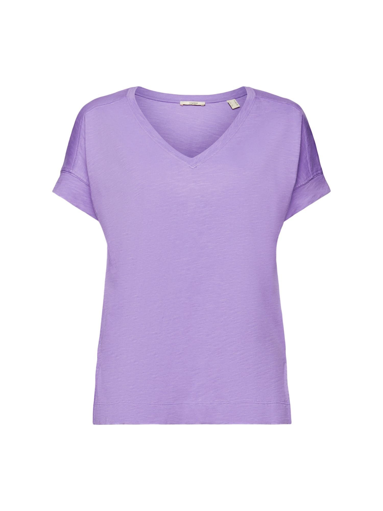 Esprit T-Shirt Baumwoll-T-Shirt mit V-Ausschnitt (1-tlg) PURPLE