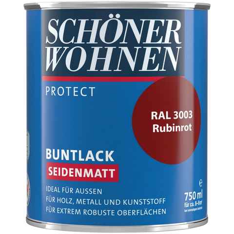 SCHÖNER WOHNEN FARBE Lack Protect Buntlack, 750 ml, rubinrot RAL 3003, seidenmatt, ideal für außen
