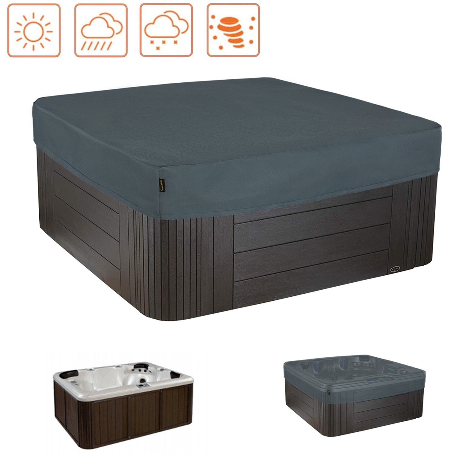 Hentex aufblasbare Whirlpoolabdeckung Rechteckige Allwetter Garten Whirlpool Abdeckung