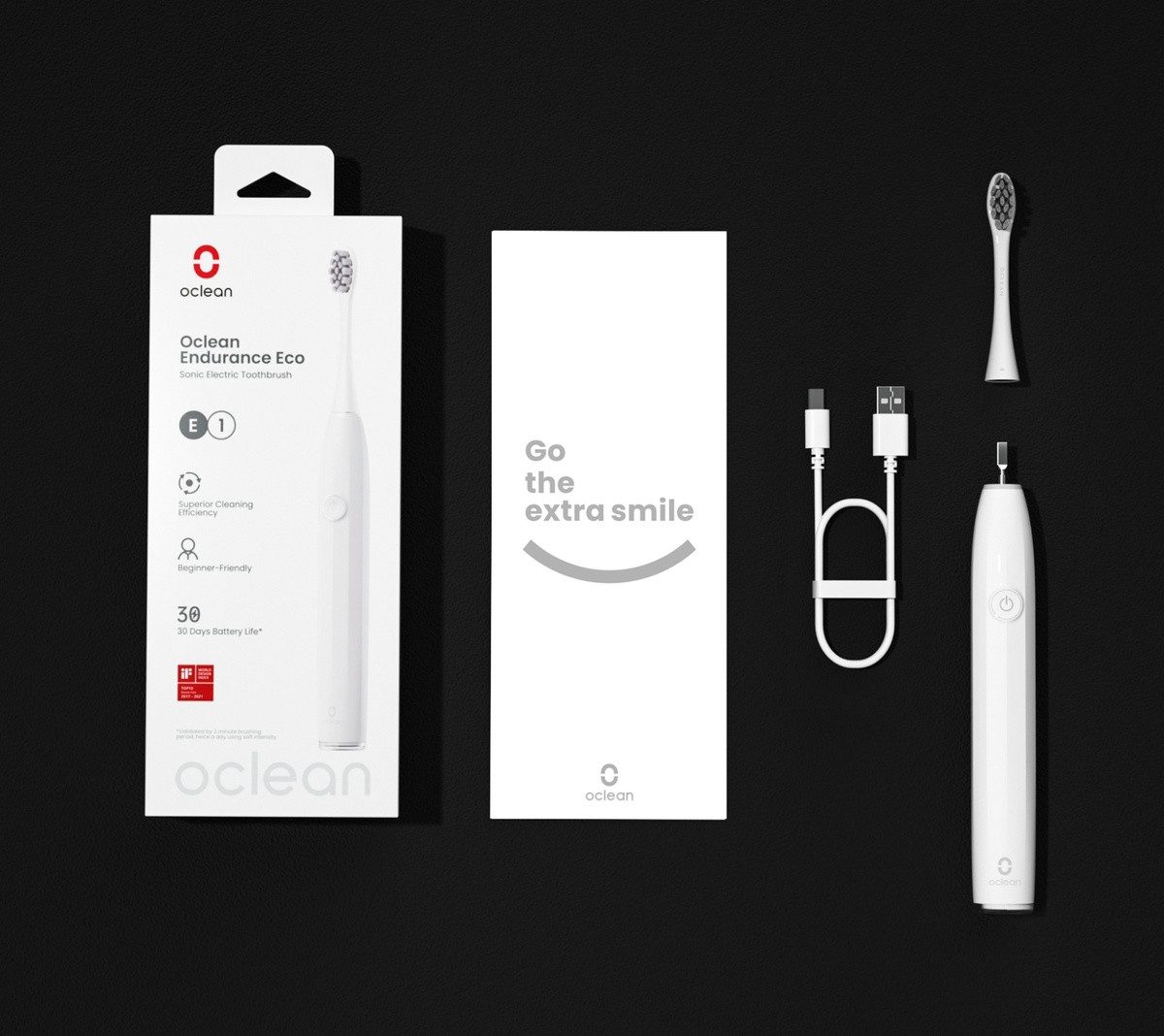 Oclean Elektrische Zahnbürste Endurance Eco Electric Toothbrush, Aufsteckbürsten: 1 St.