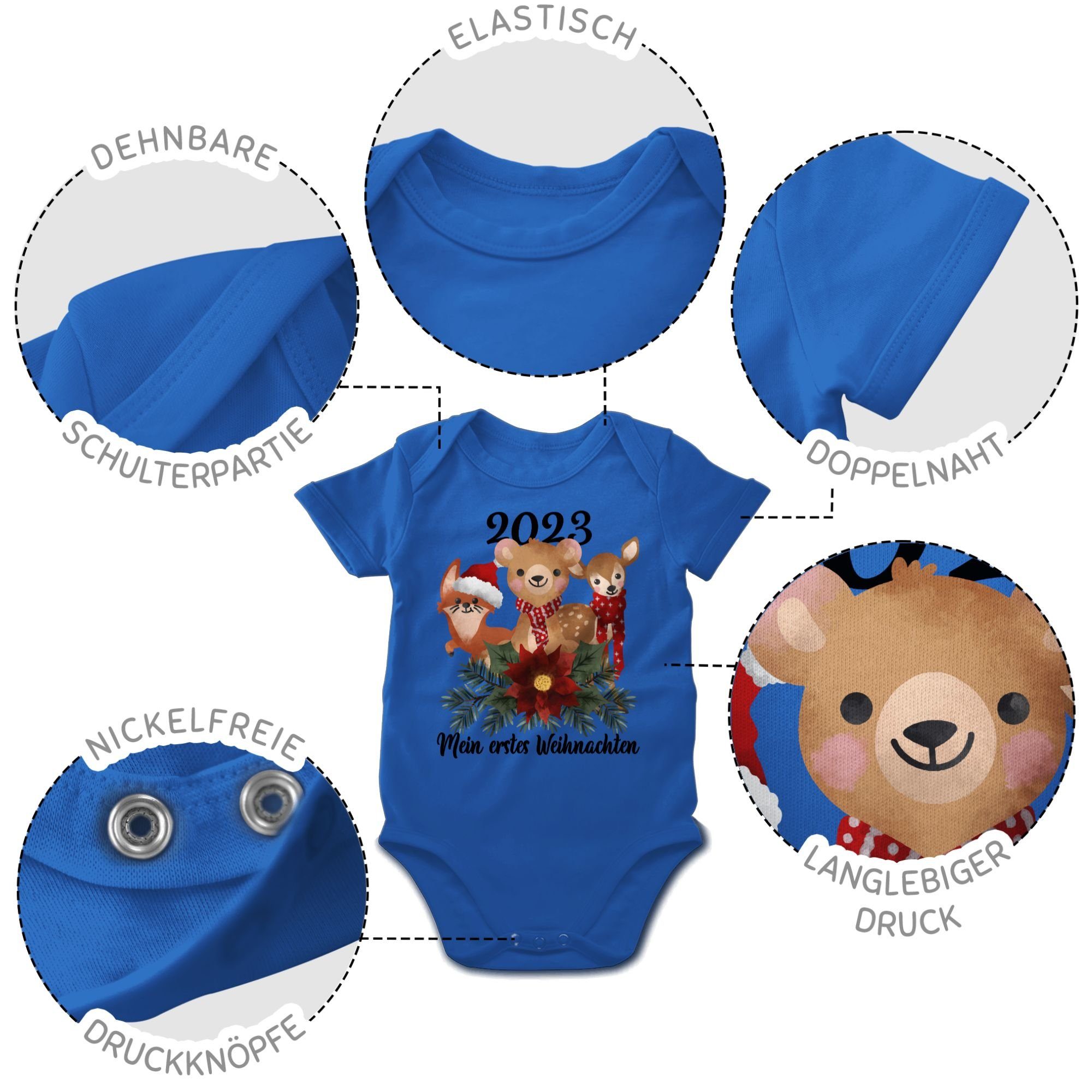 Kleidung mit Weihnachten Royalblau Baby 2 erstes Shirtbody 2023 süßen Weihnachten Shirtracer - Mein schwarz Tieren