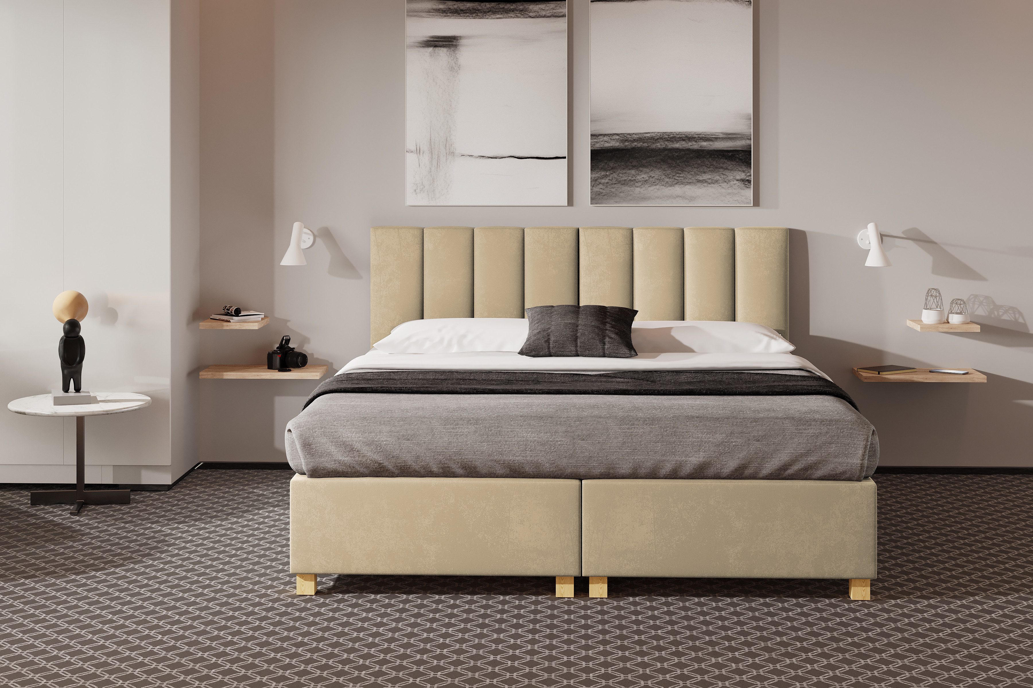 TRADA Boxspringbett Hotelbett mit Bettverbindungssystem 100x200 cm - 1 Stück - Beige