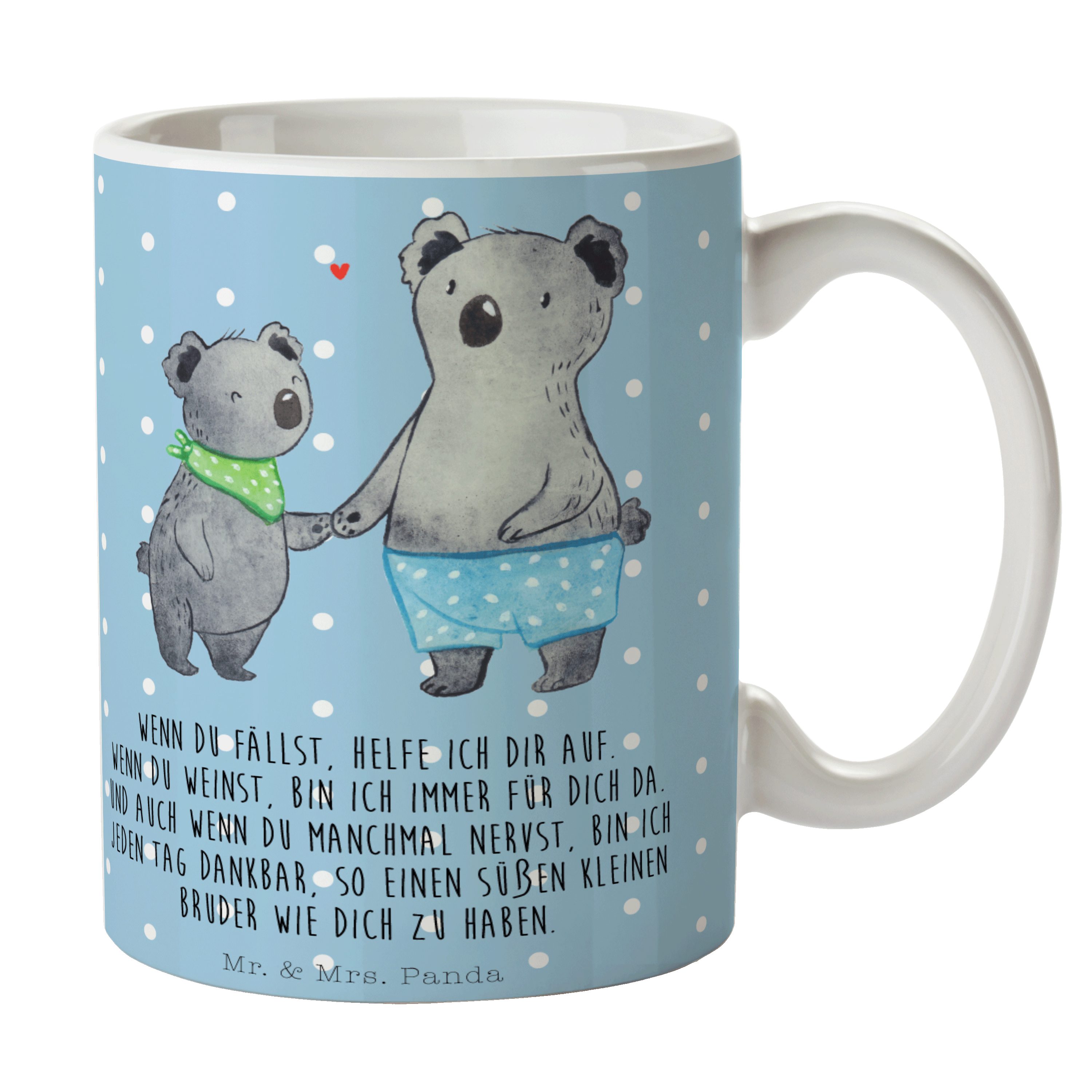 Mr. & Mrs. Panda Tasse Koala Kleiner Bruder - Blau Pastell - Geschenk, Kaffeetasse, Tasse Sp, Keramik