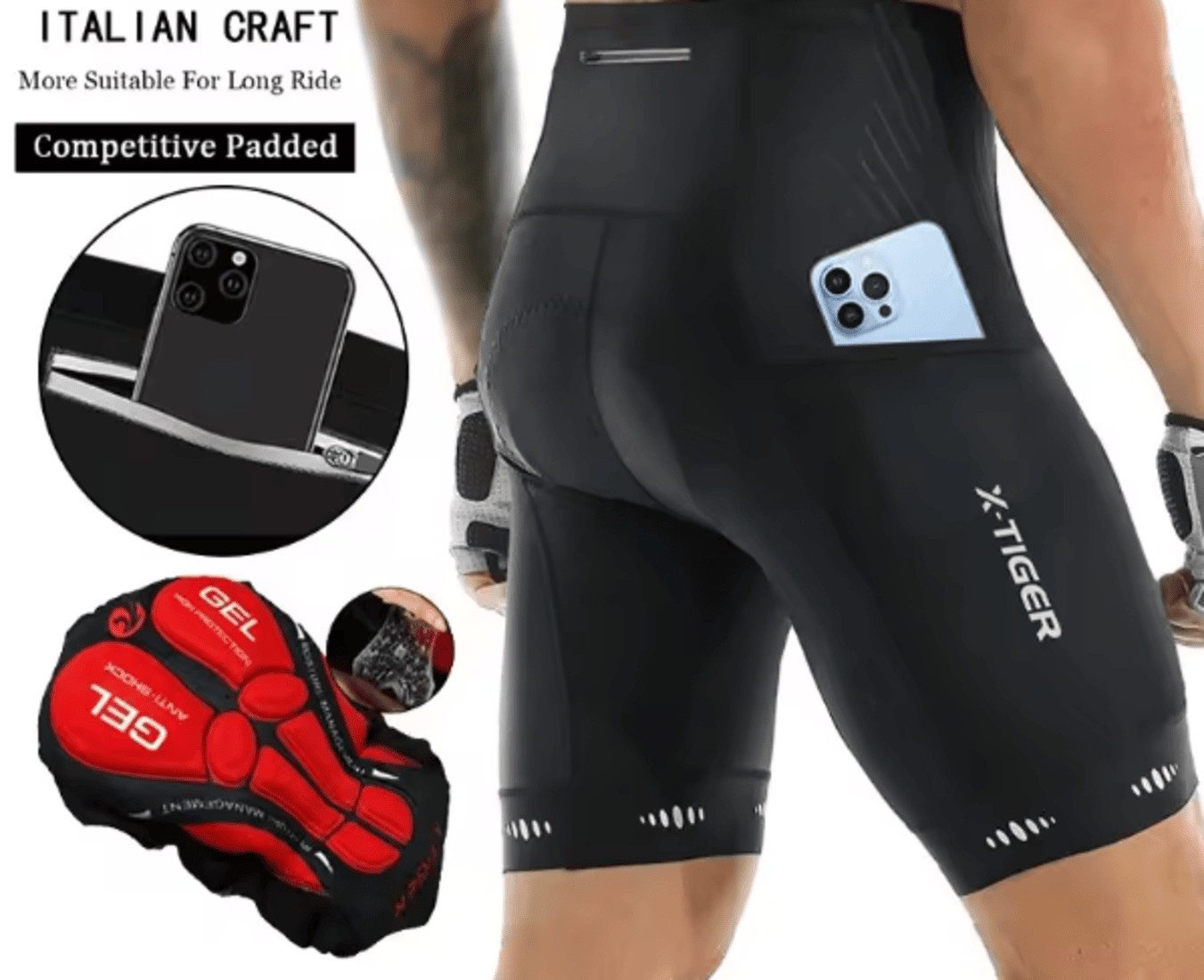 X-TIGER Radhose Herren-Radhose, drei Taschen, 5D-Gel-Pad, günstig online kaufen