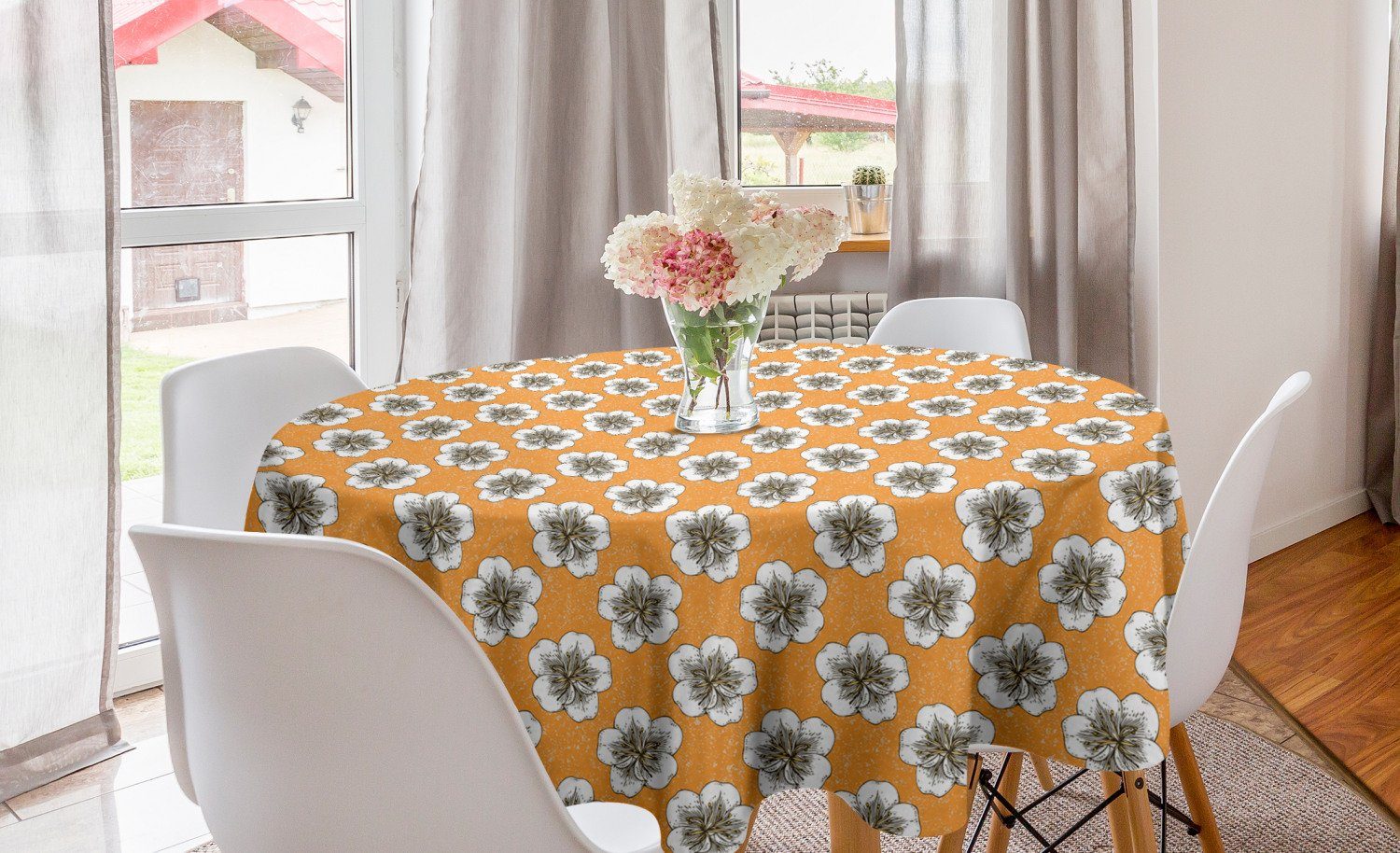 Abakuhaus Tischdecke Kreis Tischdecke Abdeckung für Esszimmer Küche Dekoration, Blume Aprikose Blüht Im Sommer Der Liebe