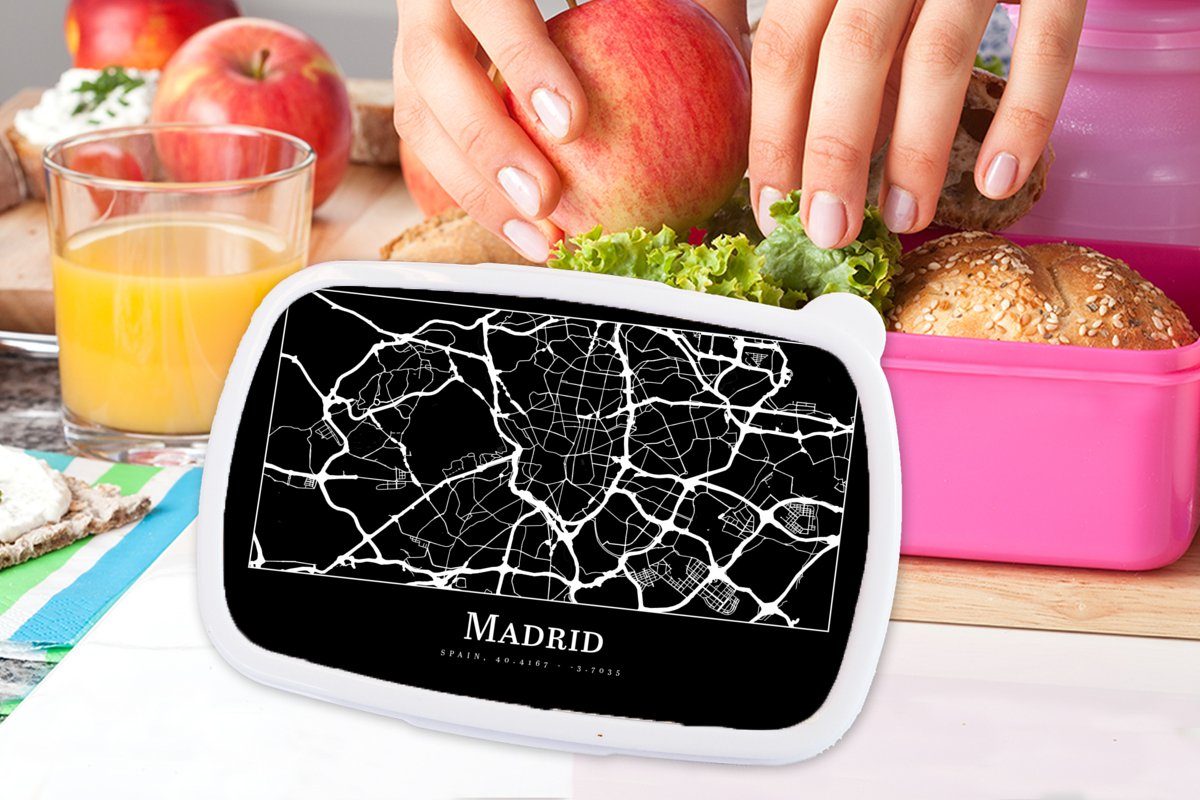 - Kunststoff Brotbox Brotdose - Kunststoff, Madrid MuchoWow Snackbox, für Kinder, Mädchen, Karte (2-tlg), Erwachsene, Lunchbox rosa Stadtplan,
