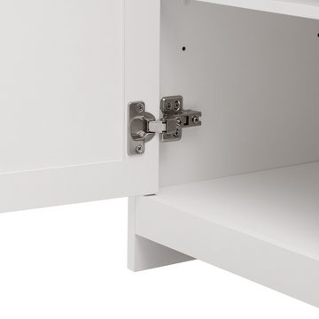 XDeer Sideboard Sideboard Kommode Standschrank 160cm mit weißer Holzmaserung, vier Türen drei Schubladen Wohnzimmer Esszimmer Holzfarbe Weiß