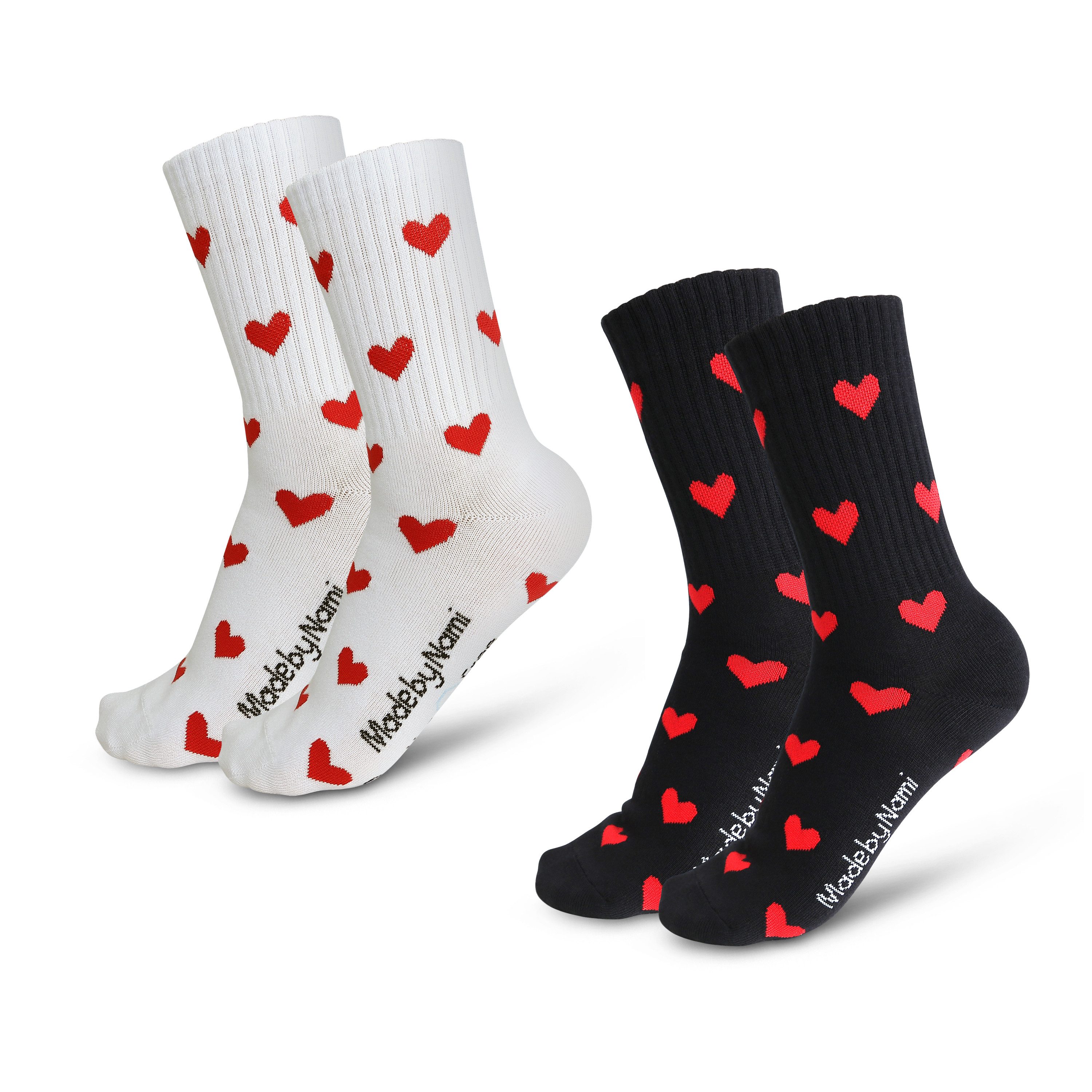 Socken Crew Socks 2er Set Baumwolle Herzen Damen atmungsaktiv Weiß & Schwarz