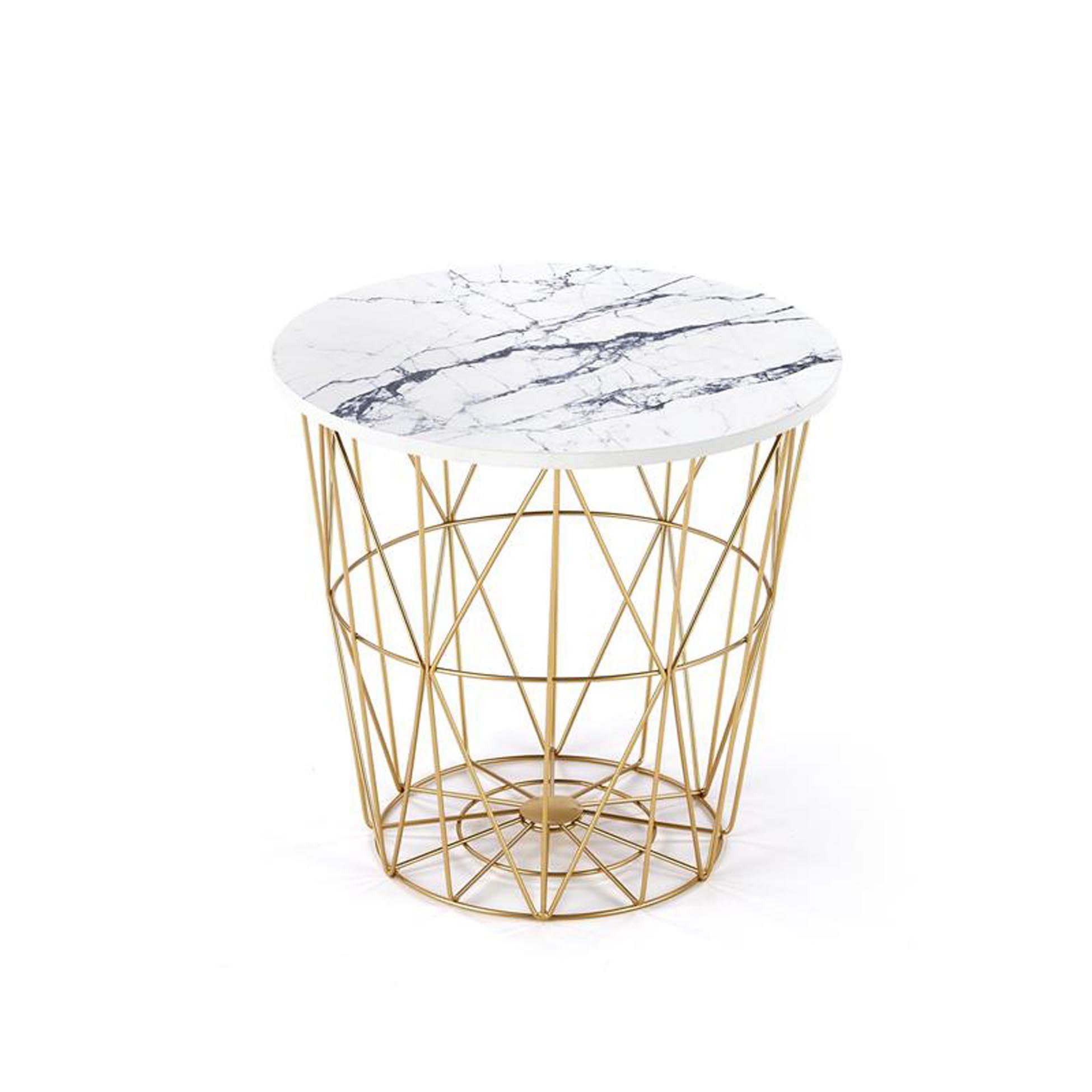 Cosy Home Ideas Beistelltisch Beistelltisch rund Marmor Optik weiß braun Metallgitter (1 Stück, 1 Tisch), Breite 42 cm, abnehmbarer Deckel für Stauraum weiß | gold farbig