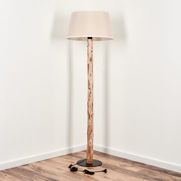 hofstein Stehlampe moderne Stehlampe aus Holz/Metall/Stoff in Natur/Schwarz/Beige, ohne Leuchtmittel, m. rundem Schirm (45,5cm) u. Fußschalter, E27, ohne Leuchtmittel