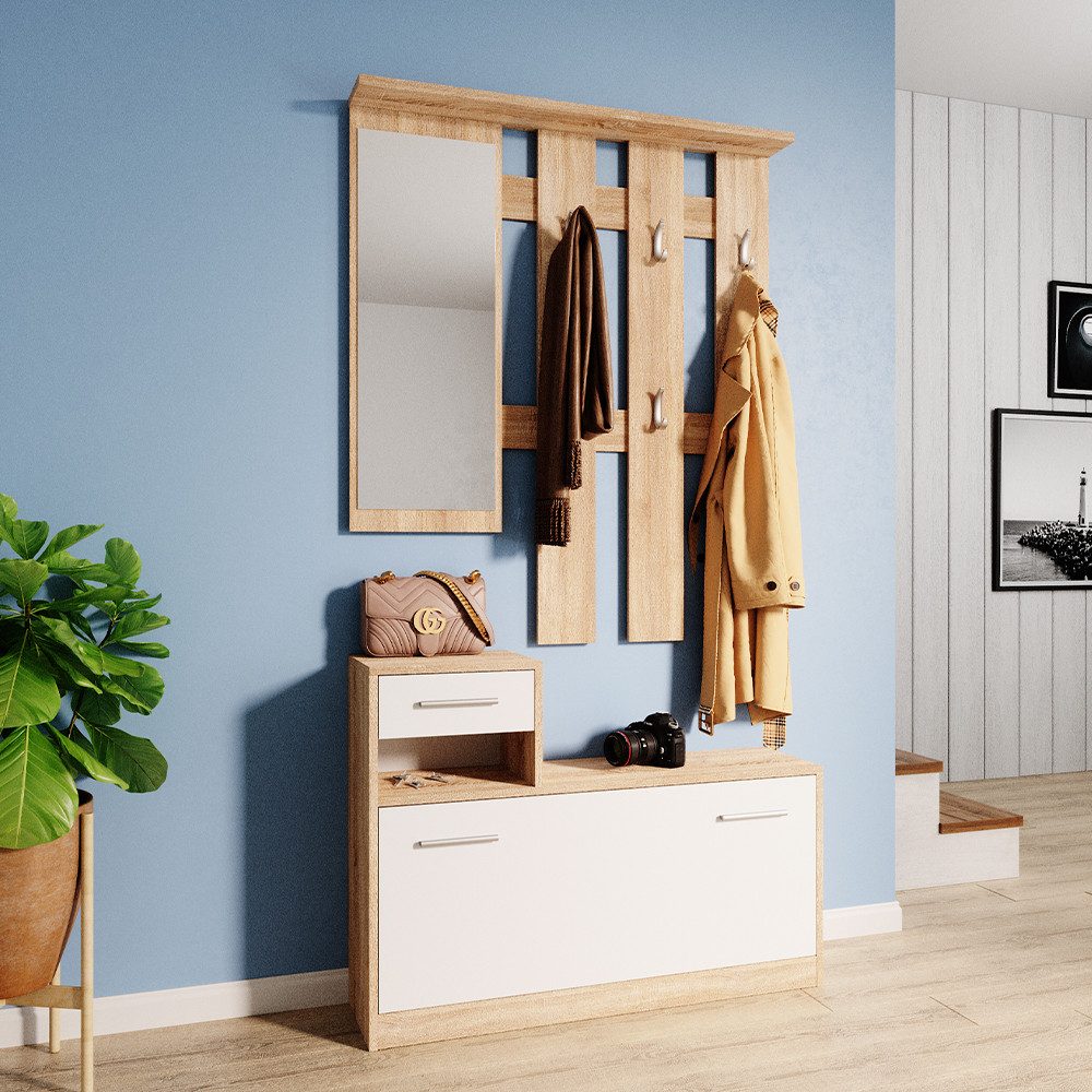 Vicco Garderoben-Set Billy, Sonoma/Weiß, 100 x 111.6 cm günstig online kaufen