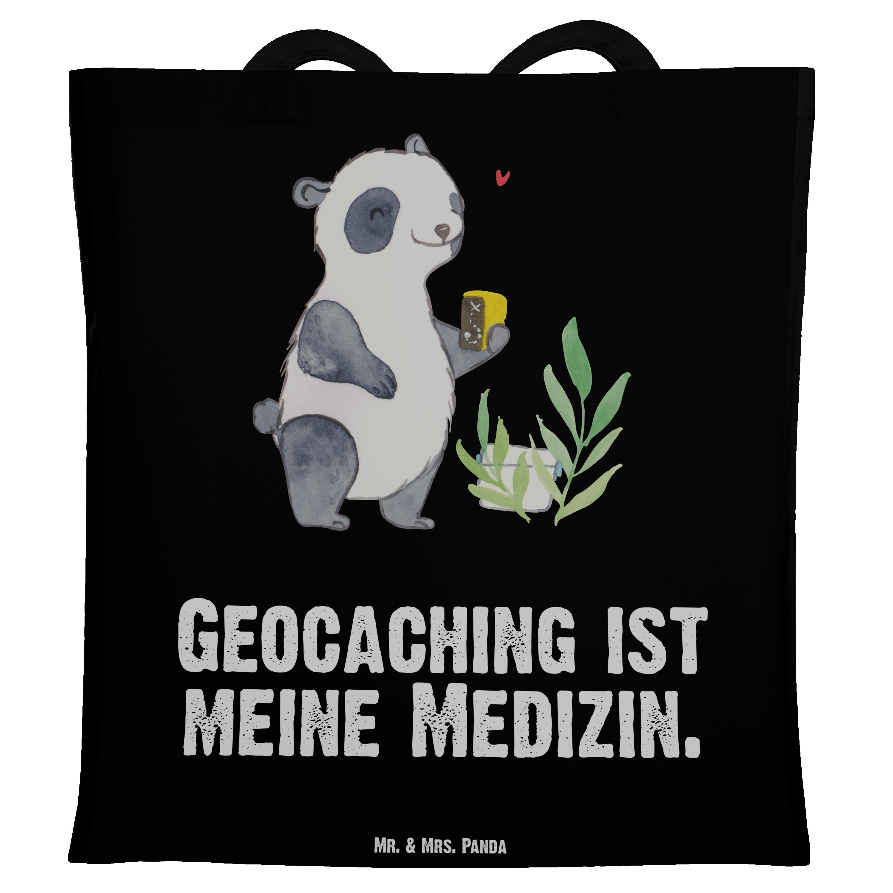 - Tragetasche Medizin & Geschenk, - Mrs. Panda Beutel Schwarz Mr. Geocaching Einkaufstasche, Panda (1-tlg)