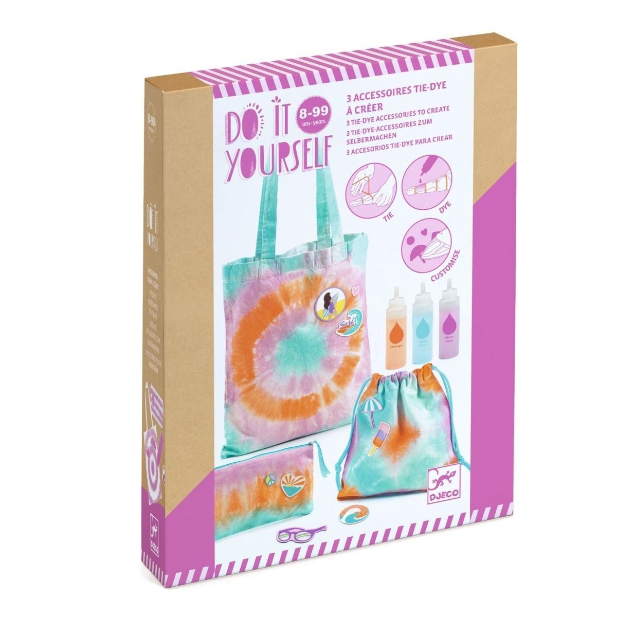 DJECO Kreativset DIY: Batik-Set Taschen Batikfarben Set waschfest Shirt DIY Set Kinder