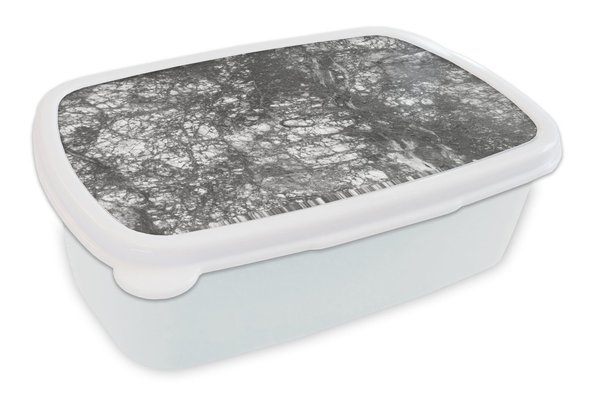 MuchoWow Lunchbox Marmor - Schwarz - Weiß - Steine, Kunststoff, (2-tlg), Brotbox für Kinder und Erwachsene, Brotdose, für Jungs und Mädchen