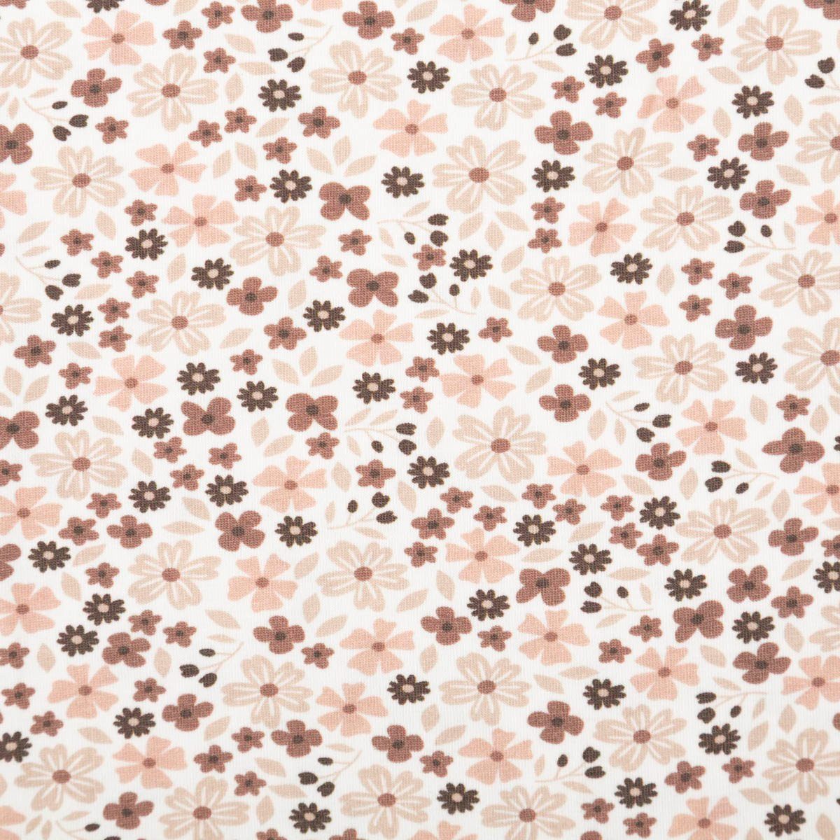 SCHÖNER LEBEN. Stoff Jersey Stoff Baumwolljersey Blümchen wollweiß braun 1,50m Breite, allergikergeeignet