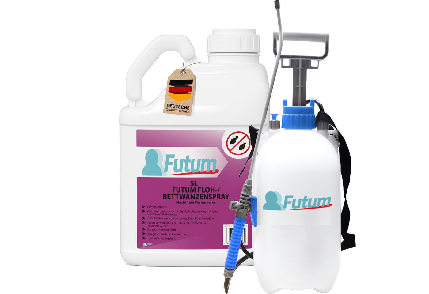 FUTUM Insektenspray Anti-Bettwanzen-Spray Floh-Mittel Ungeziefer-Spray, 5 l, auf Wasserbasis, geruchsarm, brennt / ätzt nicht, biozidfreie Formel