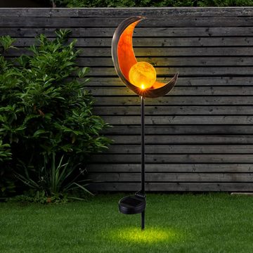 etc-shop Gartenleuchte, LED-Leuchtmittel fest verbaut, 3er Set LED Solar Lampen Mond Steck Leuchte Crackle Glas Außen Flammen