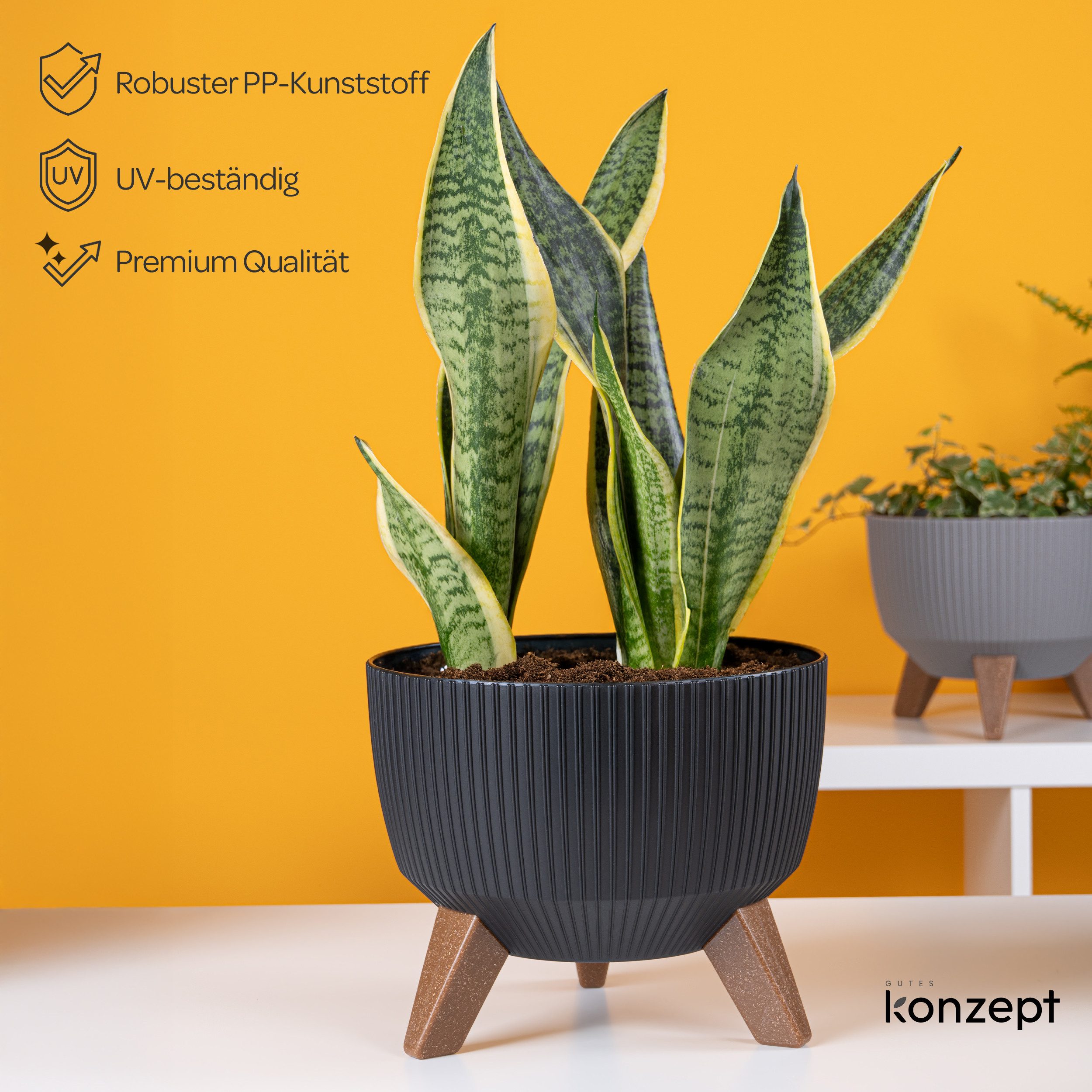KONZEPT Blumentopf Pflanzschale 24/29cm Blumentopf mit Füßen, mit Wasserabfluss-Einsatz, wetterfest & UV-beständig, Übertopf für Innen & Außen – Bild 2 von 5
