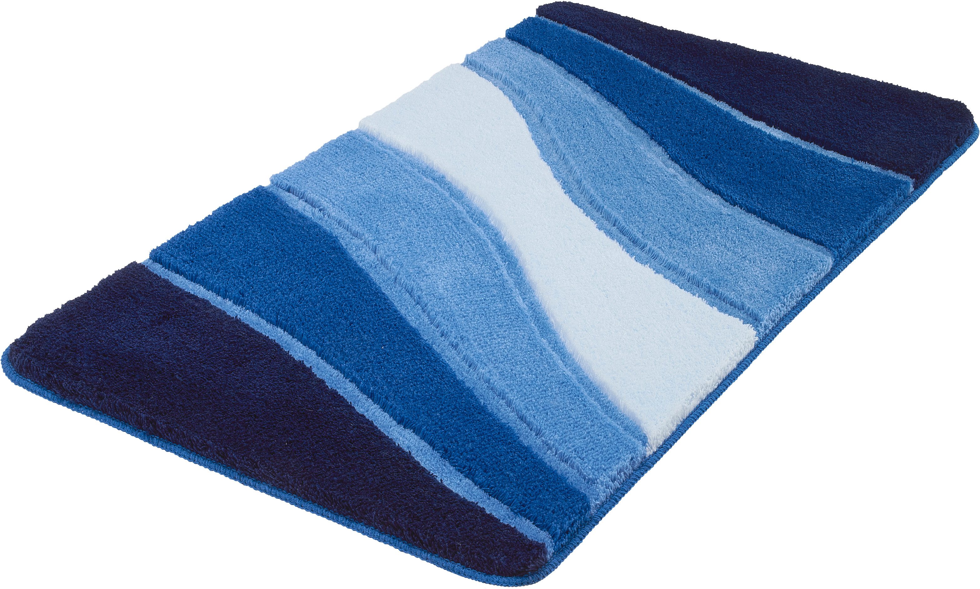 Kleine Wolke Badematte Ocean, Badvorleger, Badezimmer Teppich, Höhe 21 mm, rutschhemmend beschichtet, fußbodenheizungsgeeignet, Kunstfaser, rechteckig, Badteppich, Wellen Design, mit Farbverlauf, Hoch-Tief Effekt, waschbar