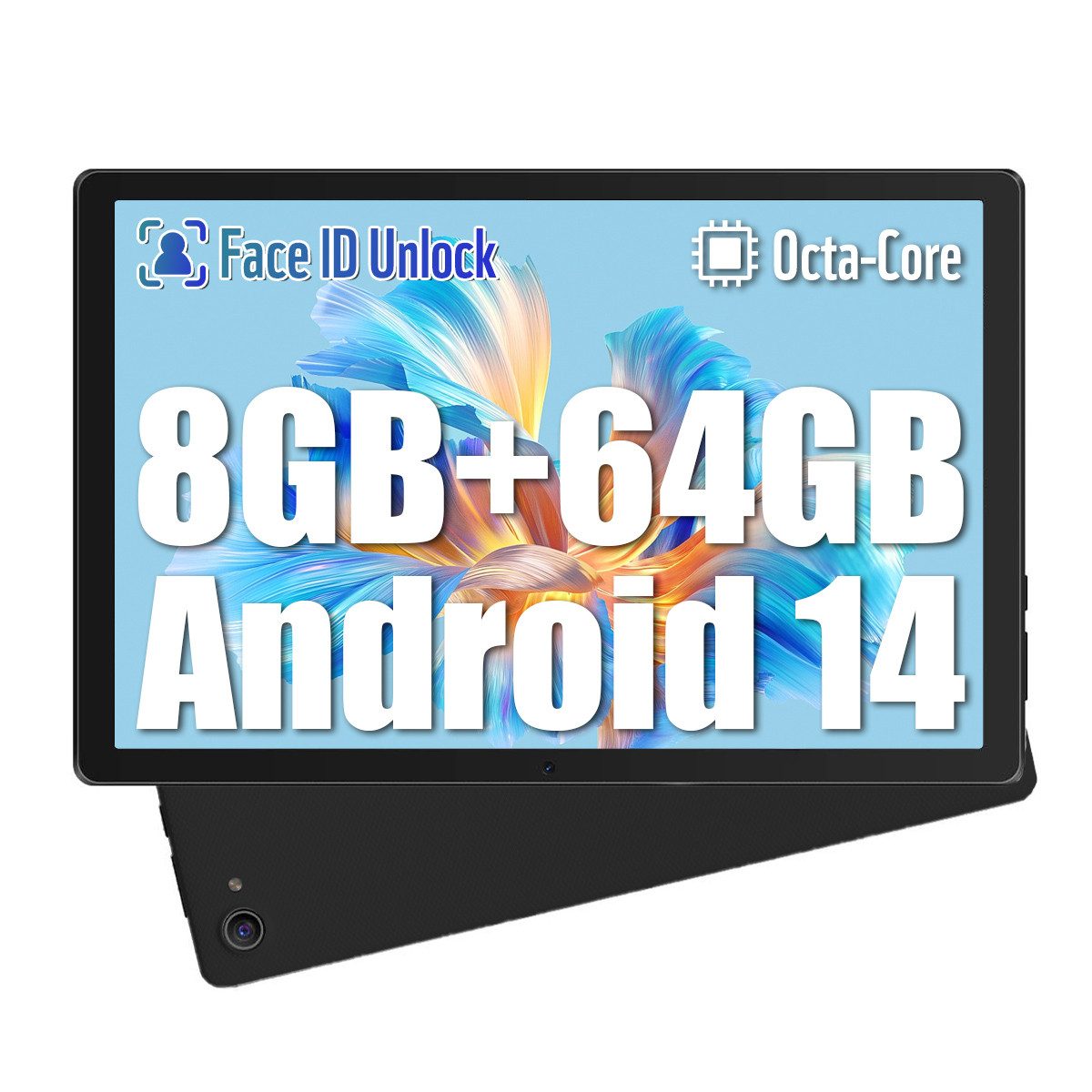 BUFO 10 Zoll 64GB ROM, HD Display, 5000 mAh, WiFi 6 Bluetooth Tablet (10", 64 GB, Android 14, 2,4G/5G WiFi, mit Blaulichtfilter, OTG-Übertragung, Gesichtsauthentifizierung)