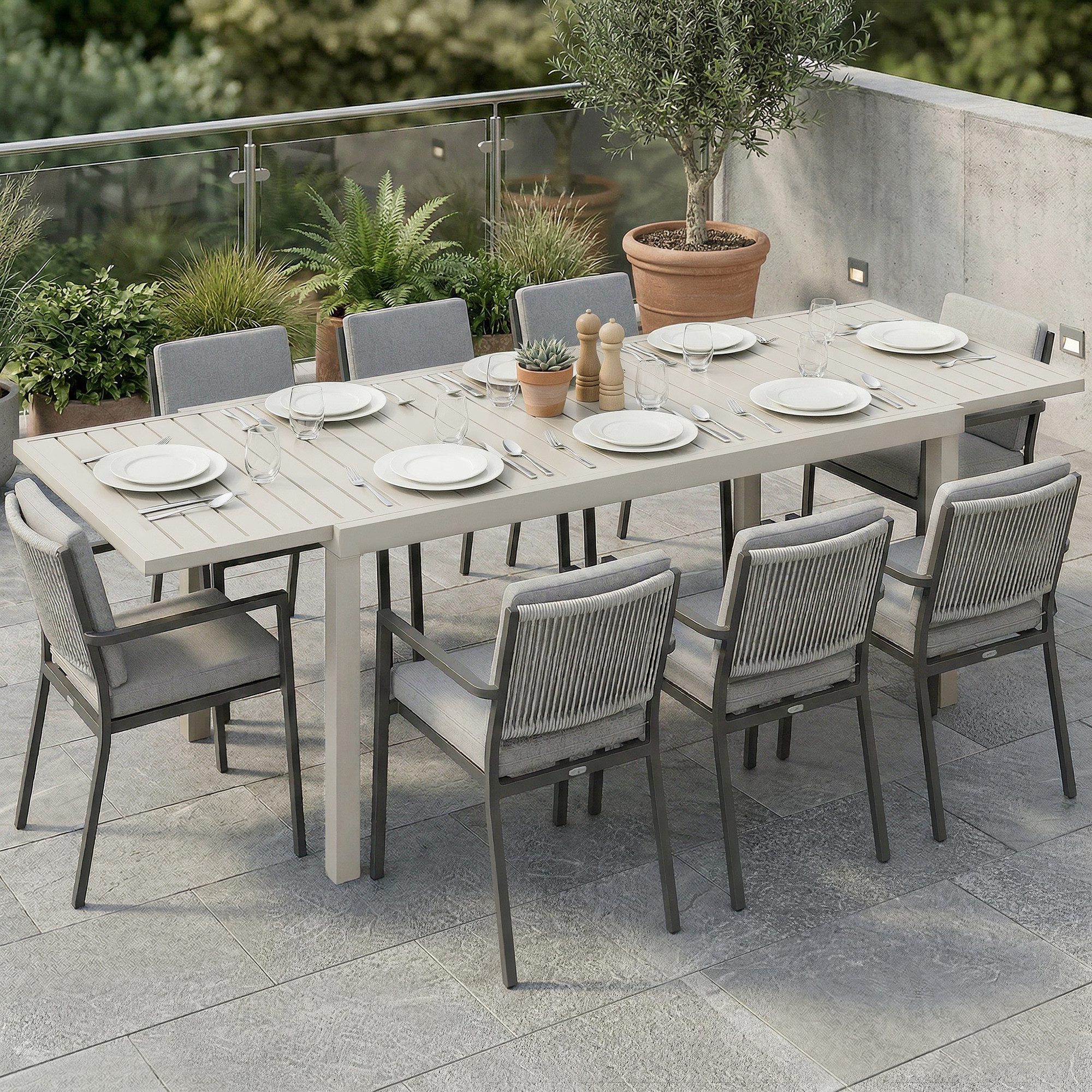 Outsunny Gartentisch mit Lamellenoptik (Balkontisch, 1-St., Esstisch), für Garten Balkon Terrasse Weiß