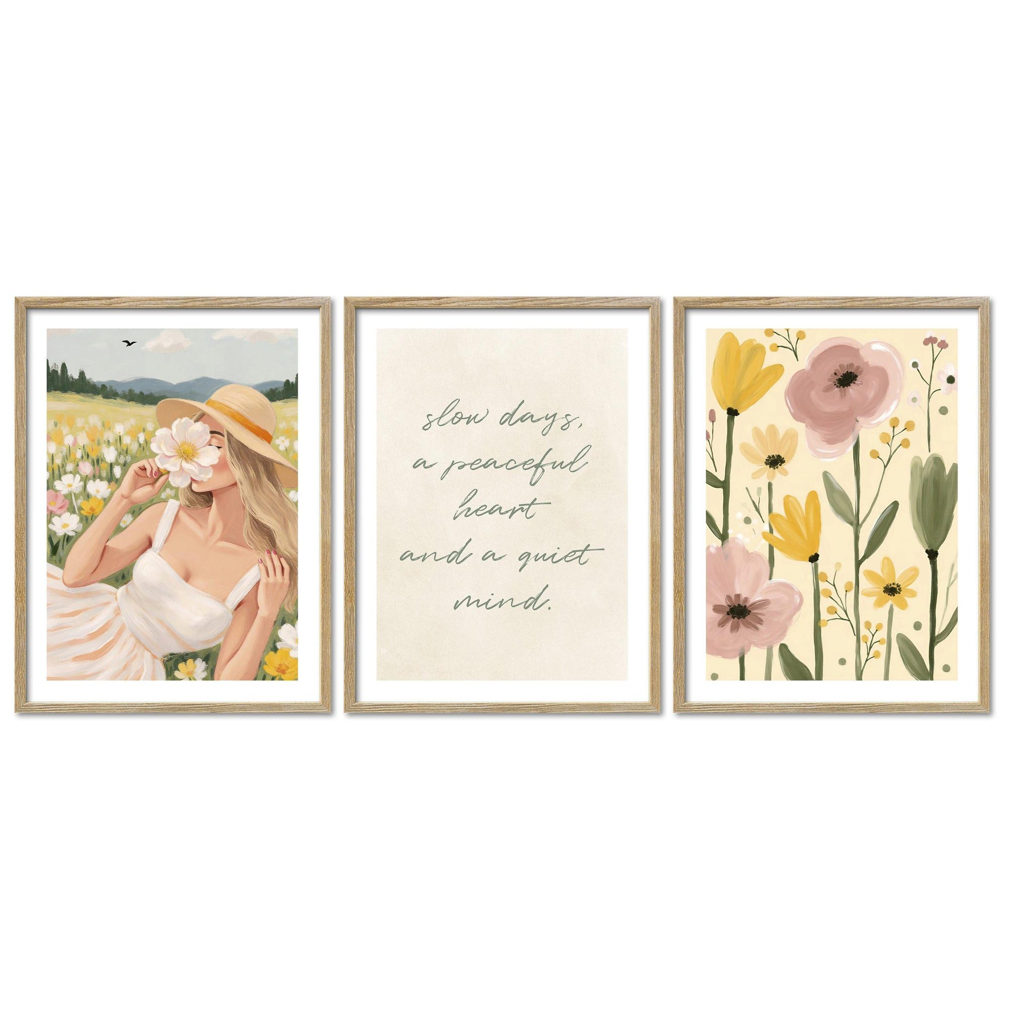 ARTFAVES Bilder-Collage Poster Set Abstract Green Art Trio I mehrteilige Bilderwand I Wandbild, (Wandbilder modern, 3 St)