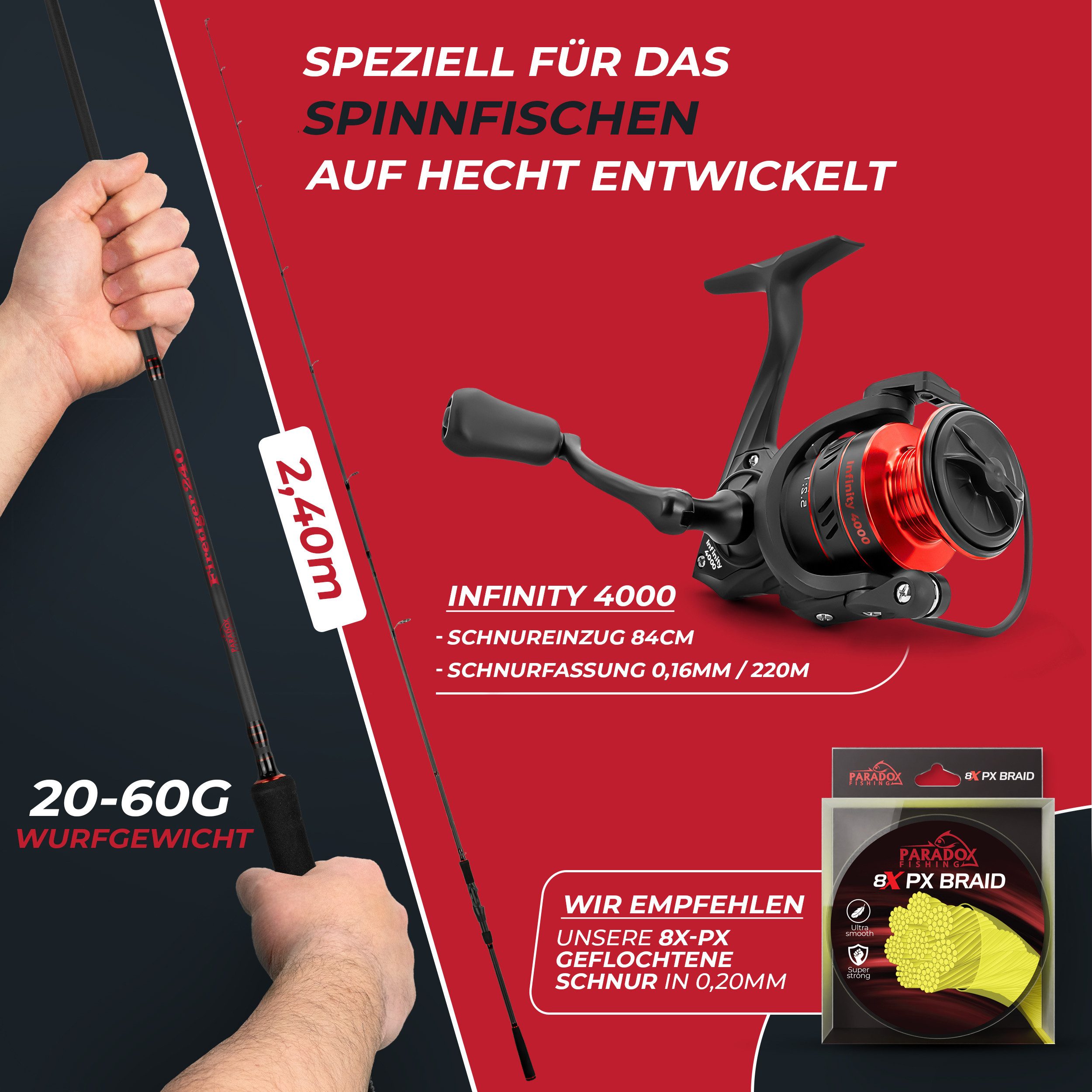 Paradox Fishing Spinnrute Firetiger, (Firetiger Spinnrute + Infinity Rolle), 2,1m/2,4m/2,7m, 5-20g/15-35g/20-60g – Bild 3 von 5