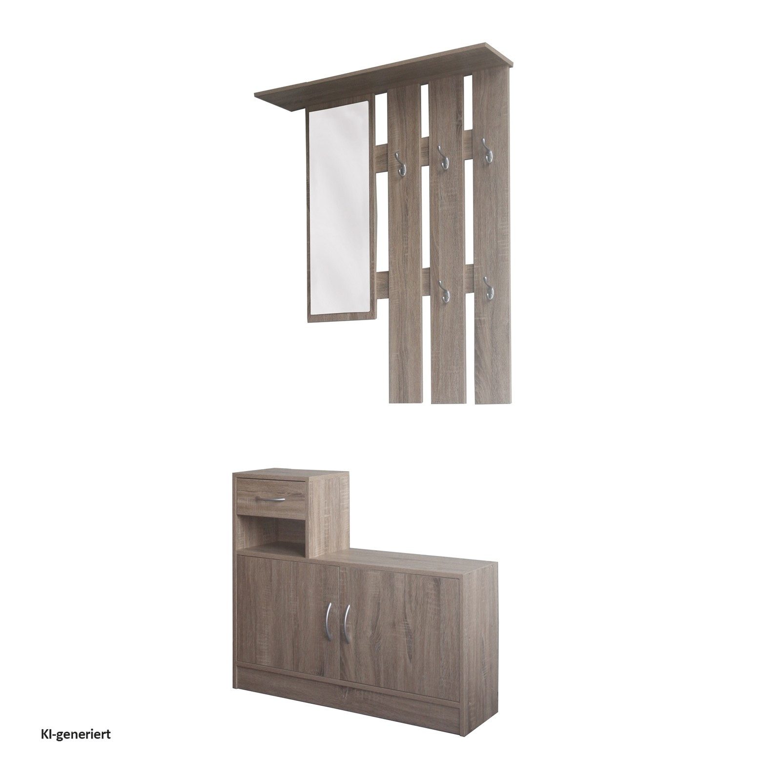 HTI-Line Garderoben-Set Garderobe Thekla, (Set, 2-St., 1x Garderobenpaneel und 1x Schuhschrank, ohne Dekoration), Garderobenpaneel mit Spiegel, Hutablage und 5 Haken